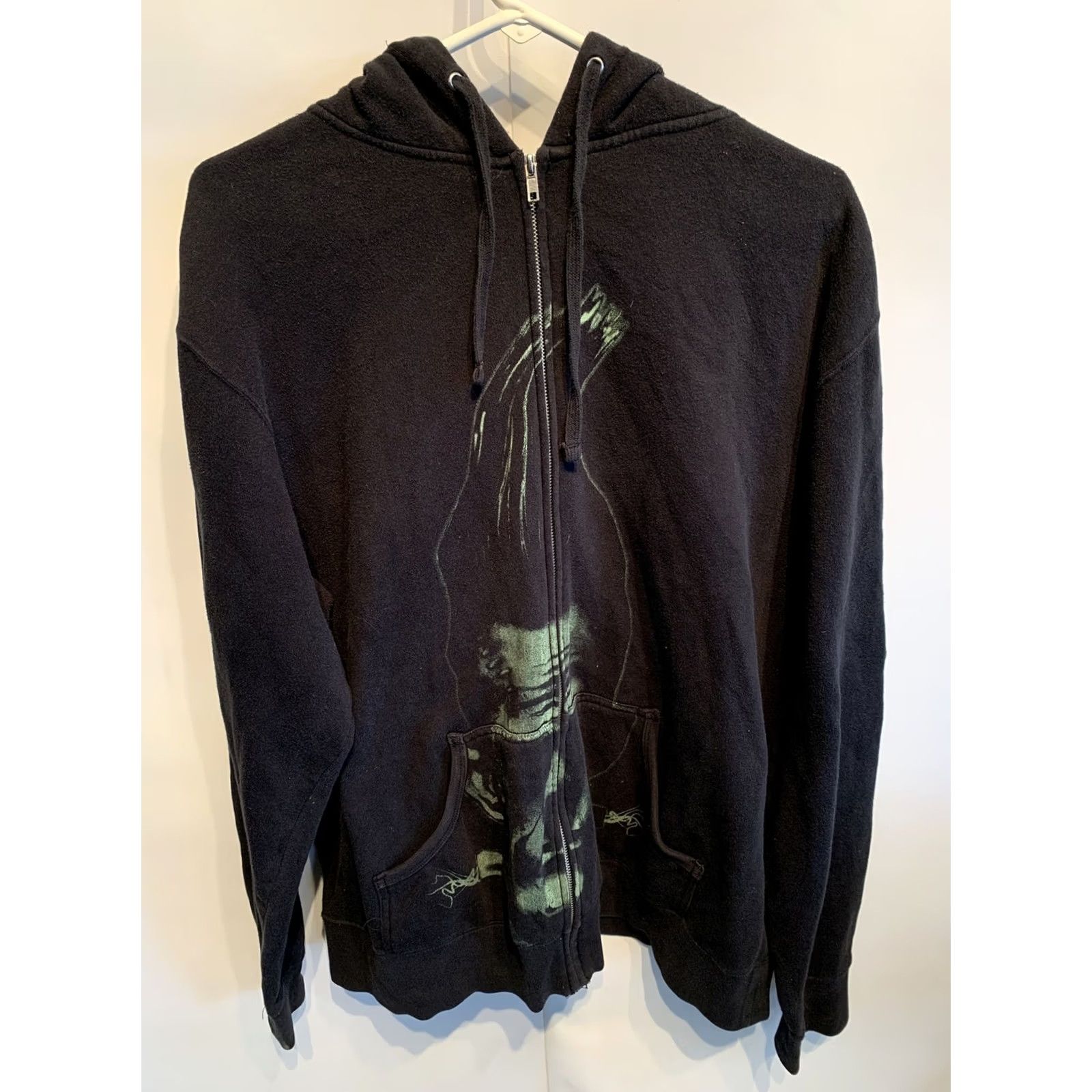 J Brand VINTAGE Too Fast Gothic Witch Mohawk Graphic Hooded Full Zip Sweatshirt XL Jacket Hoodie Womens Size XL / US 12-14 / IT 48-50 - 2 Thumbnail