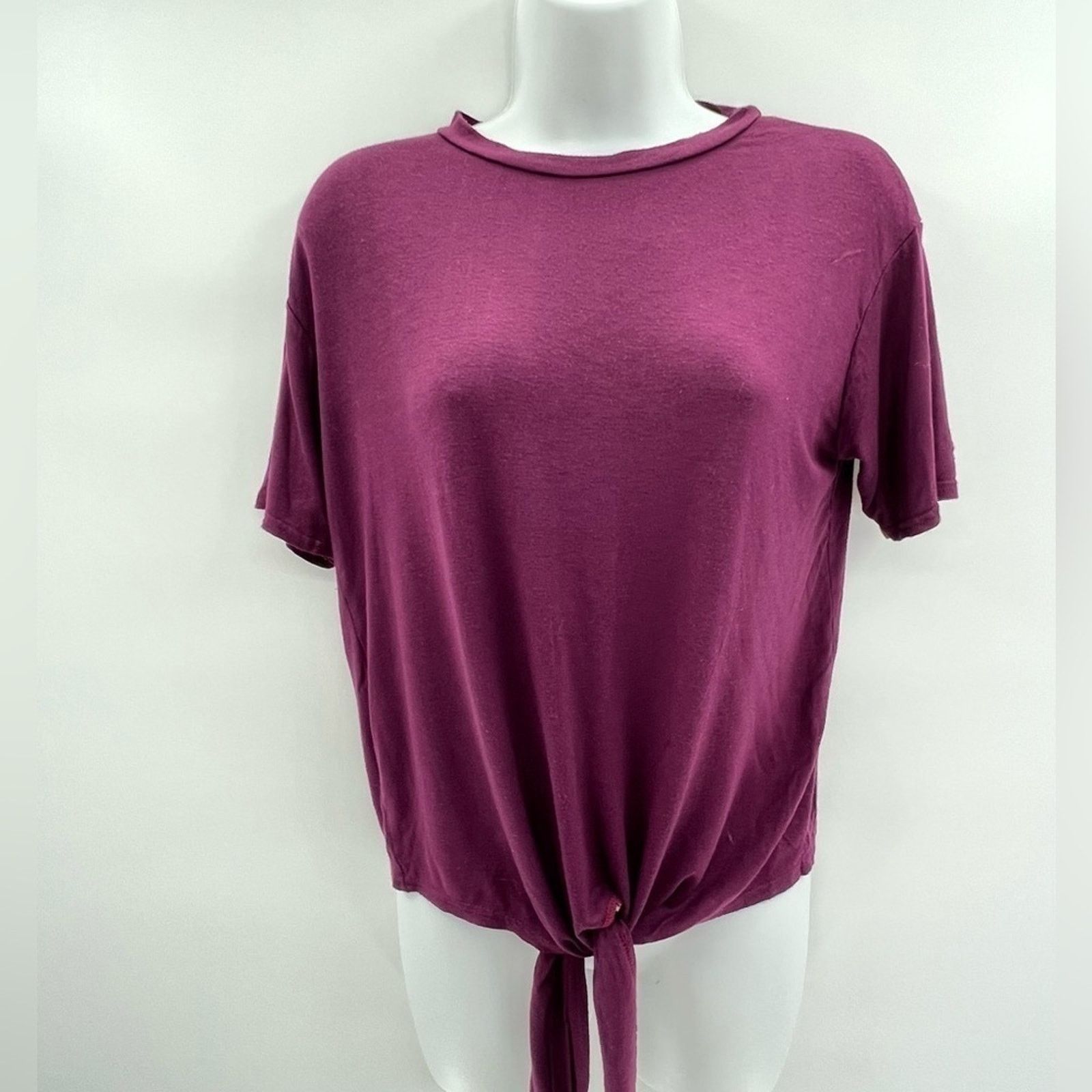 Boohoo BOOHOO WOMENS MAROON TIE FRONT TEE SZ2 Size XS / US 0-2 / IT 36-38 - 1 Thumbnail