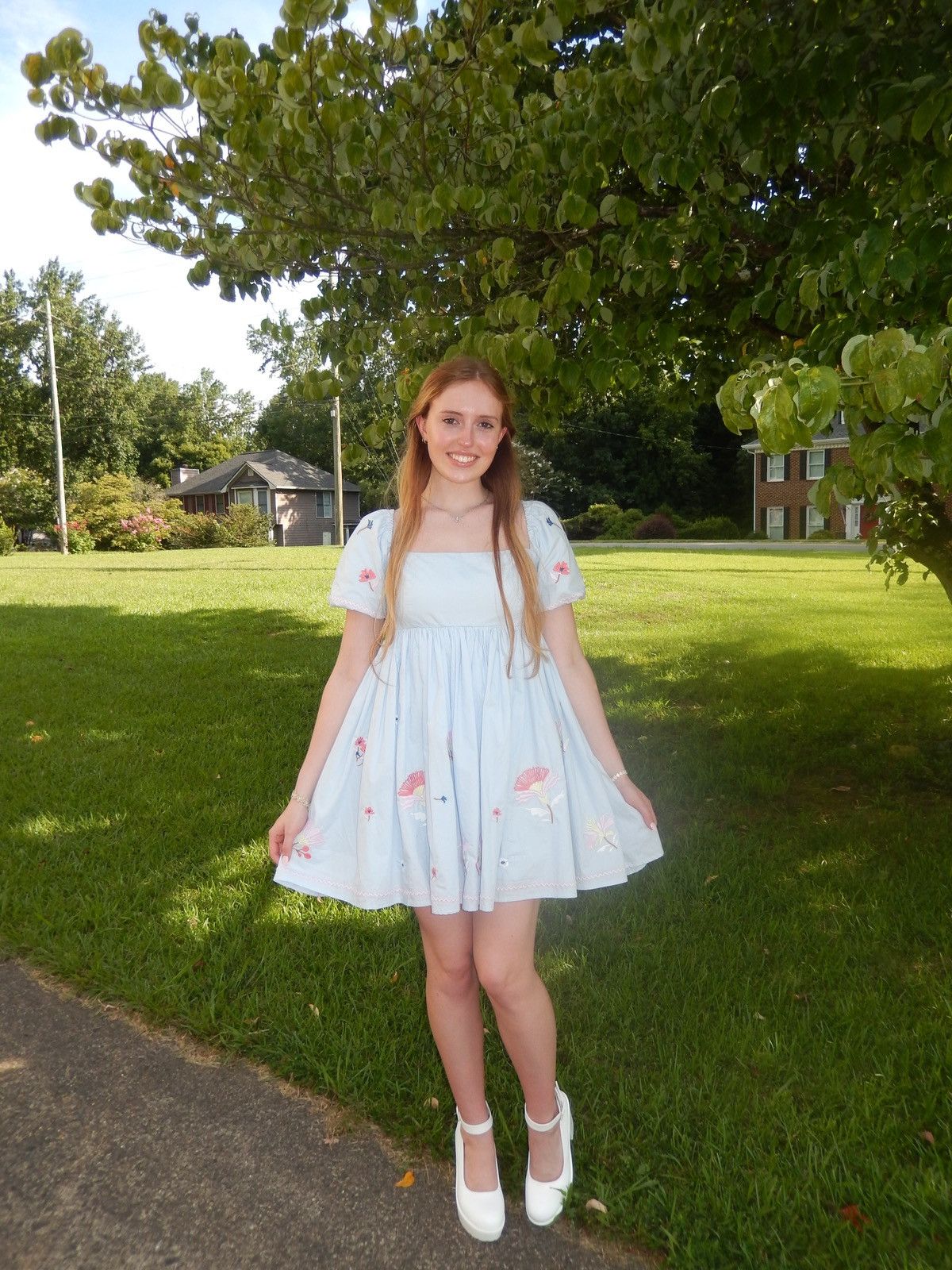 Other Light Blue Flowery Mini Dress Size M / US 6-8 / IT 42-44 - 1 Thumbnail