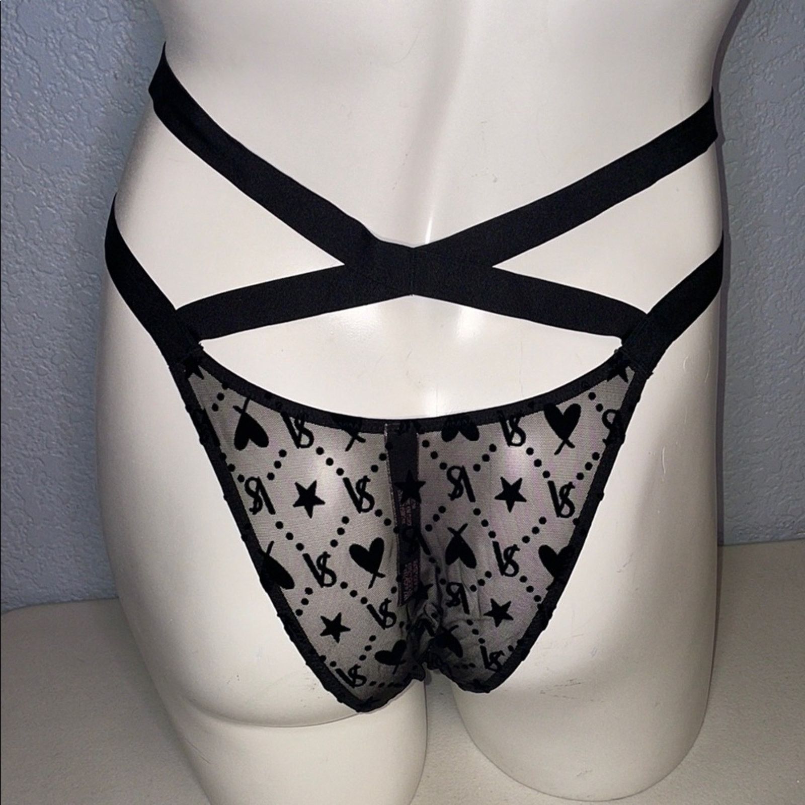Victoria's Secret Victoria’s Secret Brazilian Thong Black Strappy VS Signature Size ONE SIZE - 7 Thumbnail