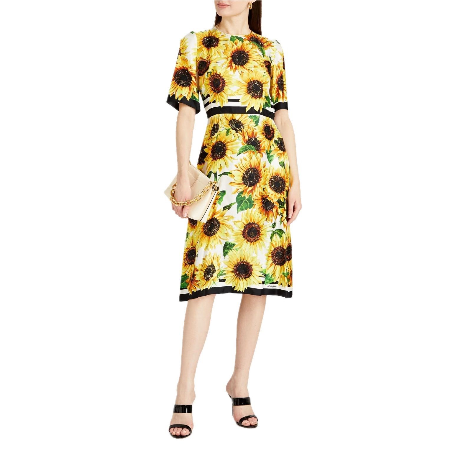 Dolce & Gabbana Dolce & Gabbana Yellow Floral Silk Twill Midi Dress IT 42 M Size M / US 6-8 / IT 42-44 - 9 Thumbnail