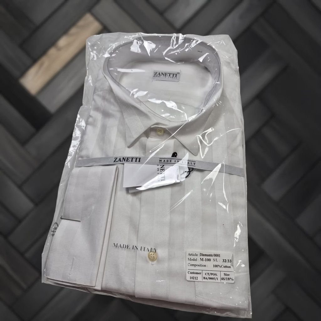 Vintage Zanetti Dress Shirt Mens 18 32/33 White Stripe French Cuff Cotton Made Italy Shirt Mens White Stripe Dress Shirt 18/32-33/Italy Size 48R - 1 Thumbnail