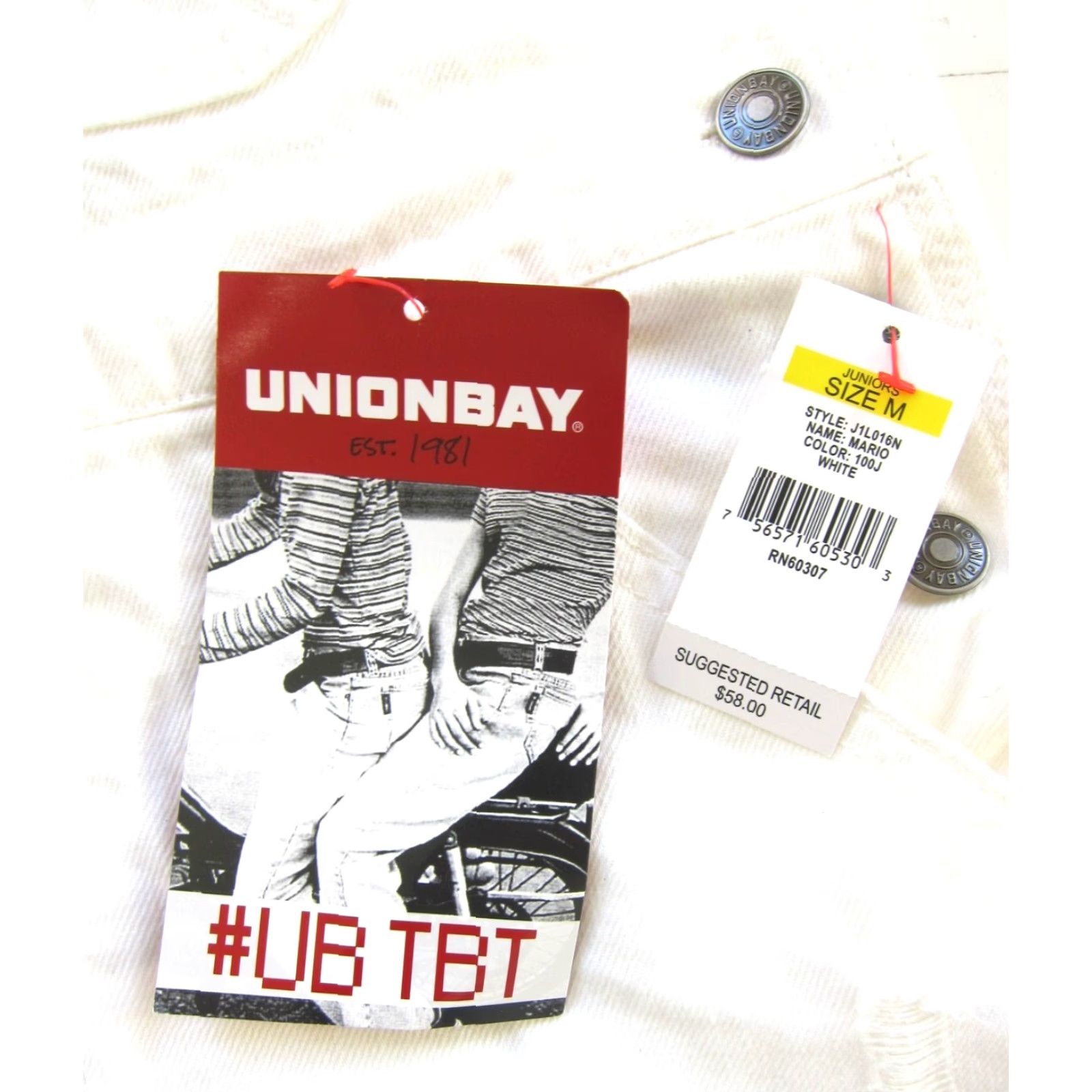 Vintage UNIONBAY Overall Shirt Womens S-M White 100% Cotton Distress Denim Jean Short NWT Vintage Size 28" / US 6 / IT 42 - 3 Thumbnail