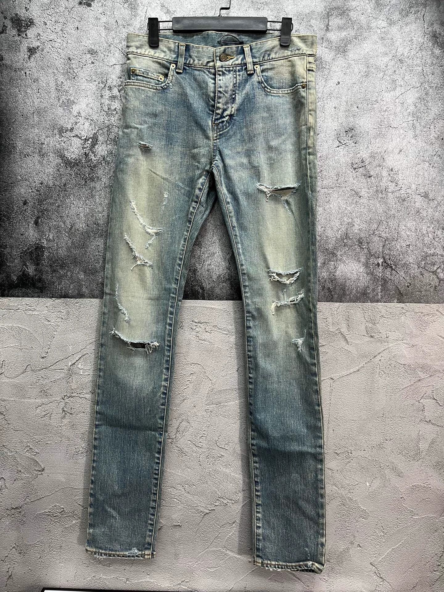 Saint Laurent Paris Saint Laurent SLP Distressed Jeans Black Chain 29 Mint Size US 29 - 1 Thumbnail