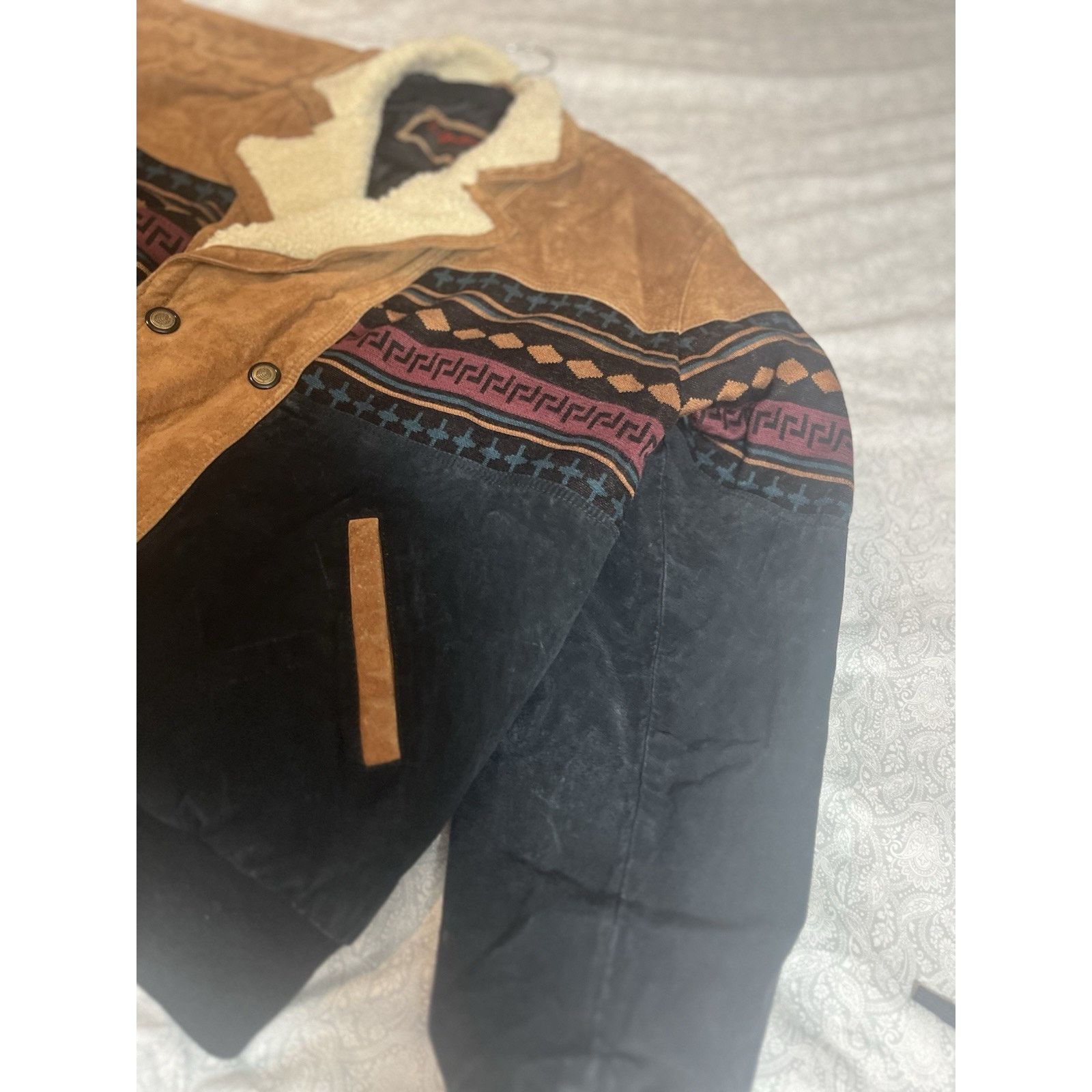 Other Vintage Leather Sherpa Lined Jacket Mens XL Western Aztec Size US XL / EU 56 / 4 - 5 Thumbnail