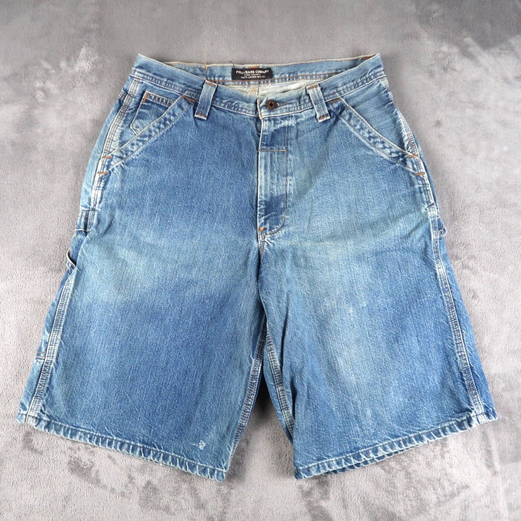 Ralph Lauren VINTAGE Ralph Lauren Polo Jeans Co Carpenter Denim Shorts 33 Men Blue 90s Distressed Pockets Zipper Jeans Company Shirt? Size US XS / EU 42 / 0 - 2 Thumbnail