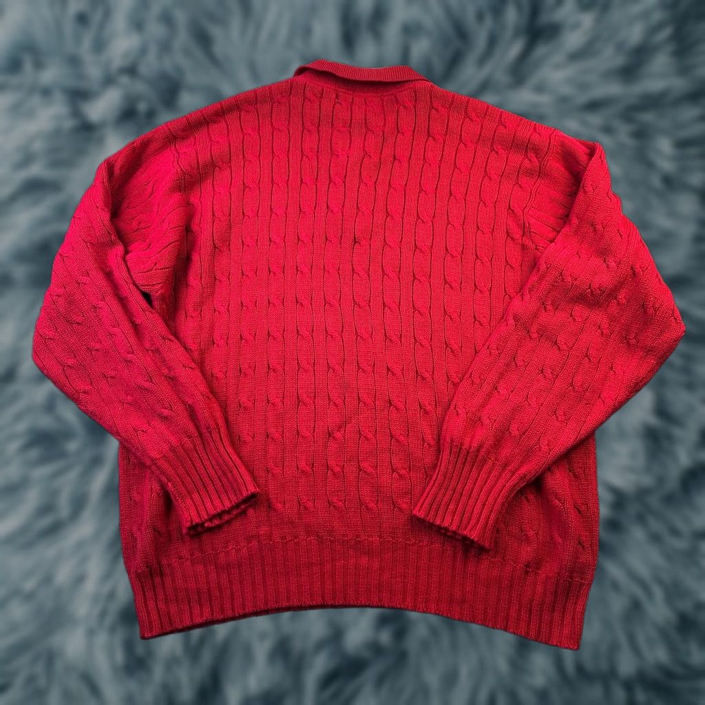 Polo Ralph Lauren Polo Ralph Lauren Sweater Mens XL Red Cable Knit Collared Pullover Size US XL / EU 56 / 4 - 1 Thumbnail