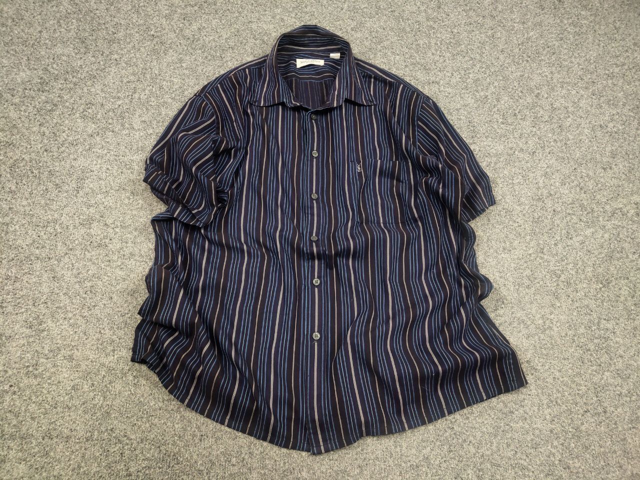 Yves Saint Laurent Yves Saint Laurent Vintage Striped Blue shirt short sleeves Size US XL / EU 56 / 4 - 2 Thumbnail