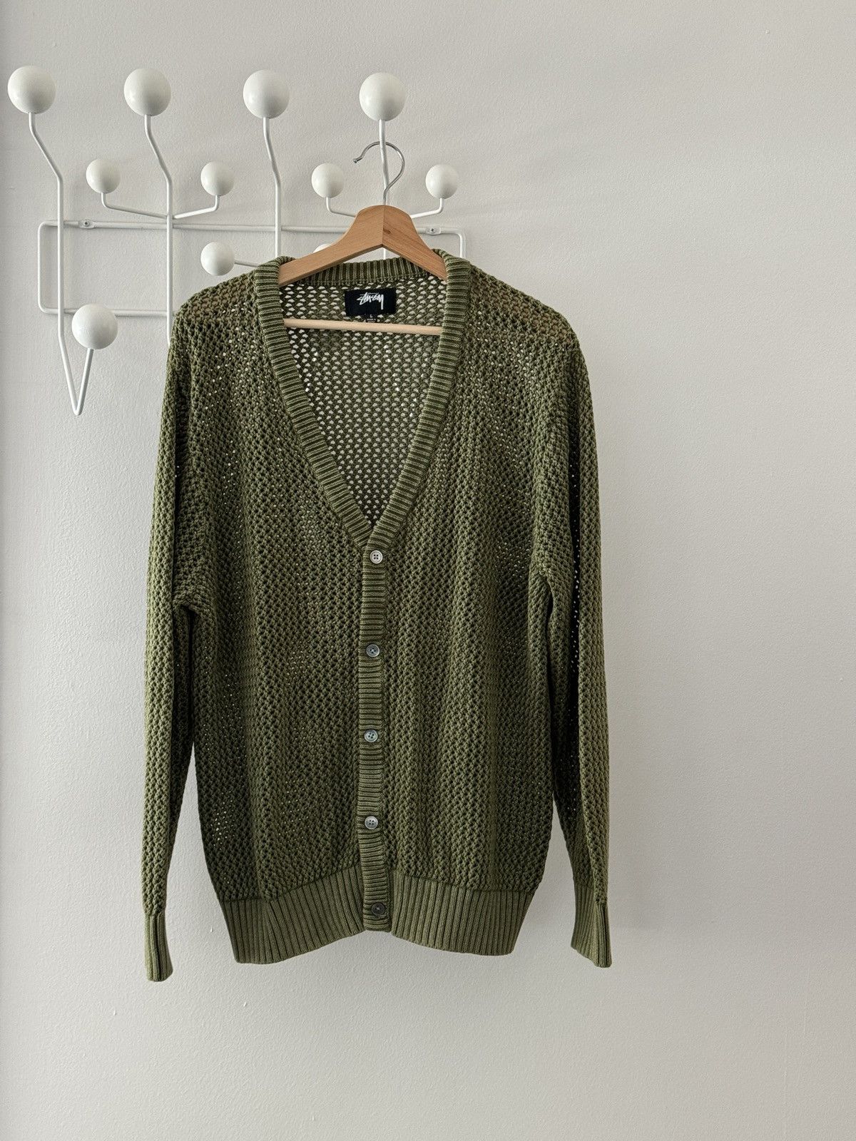 image of Stussy Loose Gauge Cardigan Olive in Green, Men's (Size Large)
