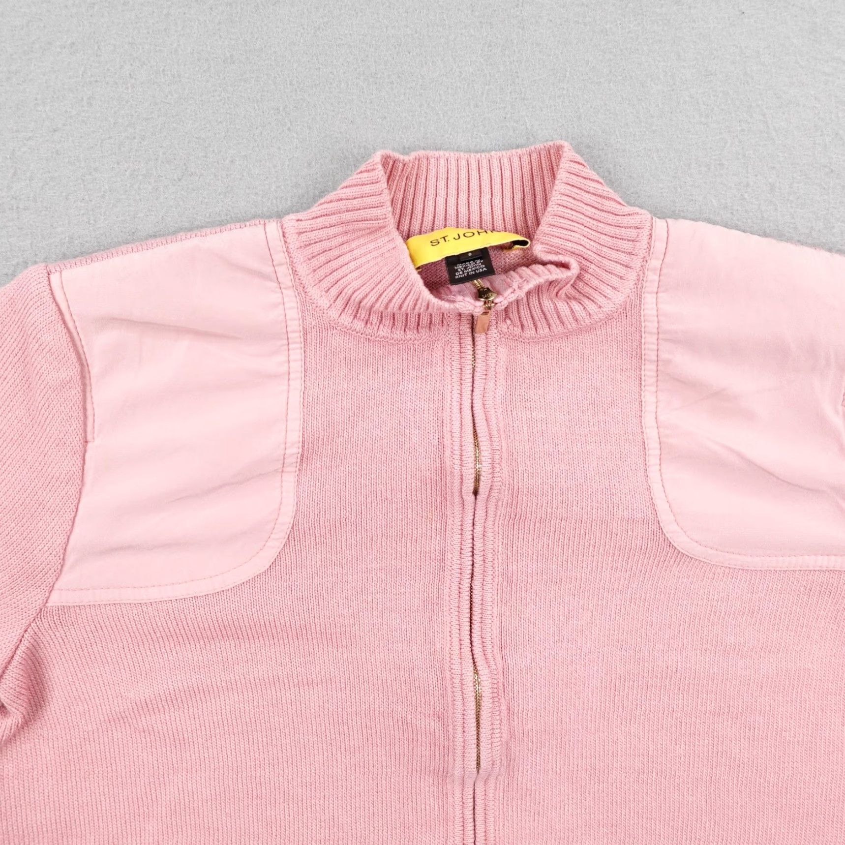 St. John St John Sweater Womens Small Pink Wool Blend Zip Jacket Elbow Patches Cardigan Size S / US 4 / IT 40 - 2 Thumbnail