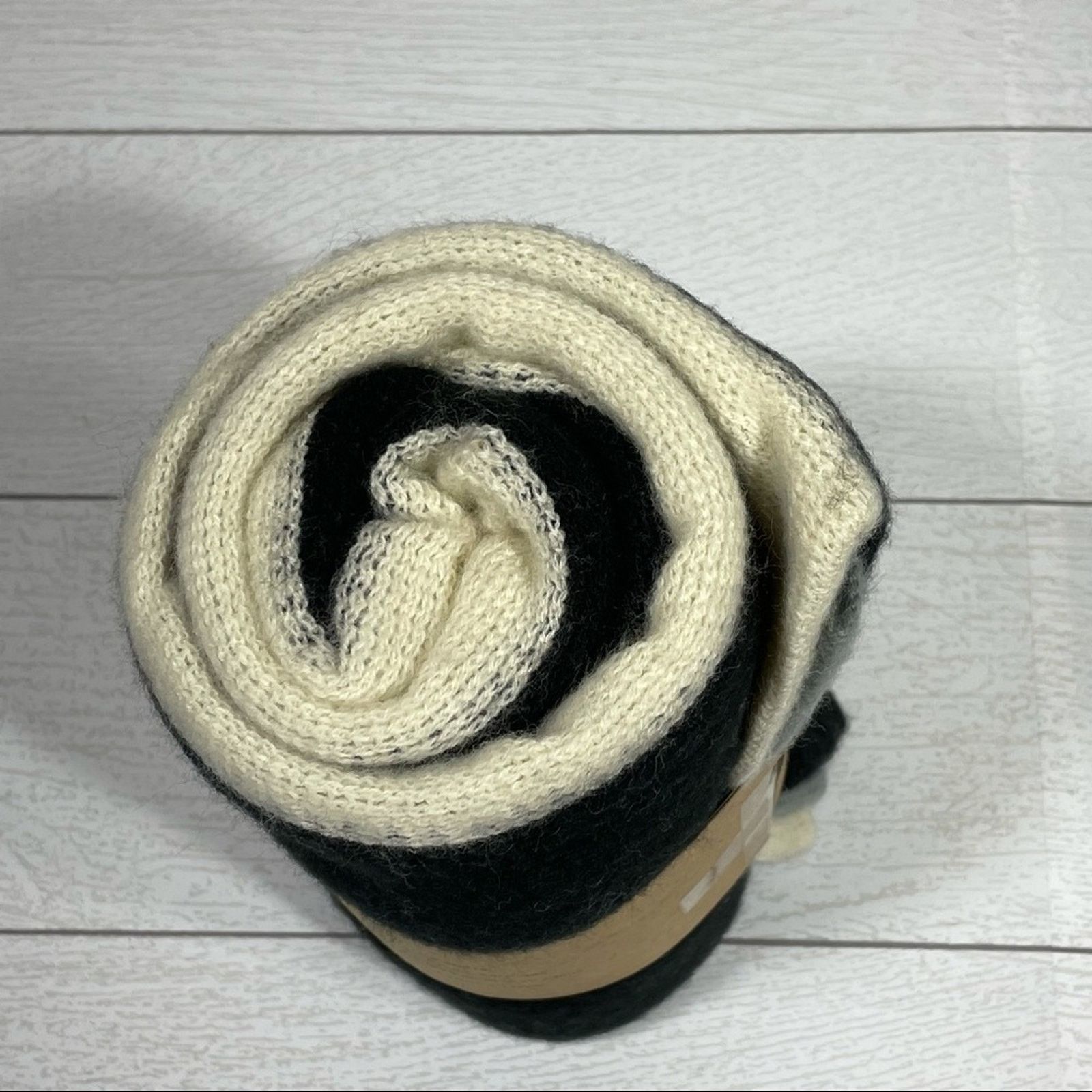 DONNI. DONNI Tri-Color Scarf Black Gray Cream Acrylic Wrap NWT Size ONE SIZE - 5 Thumbnail
