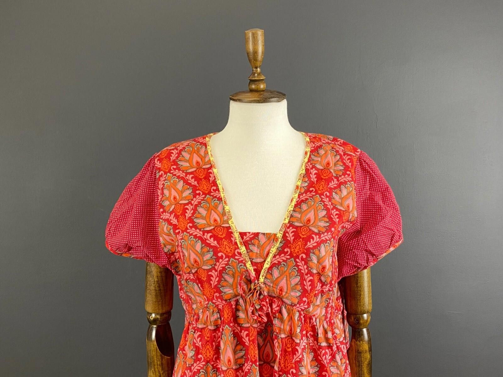 Designer Deerberg by Oska Red Floral Blouson Midi Dress Size M Size M / US 6-8 / IT 42-44 - 2 Thumbnail