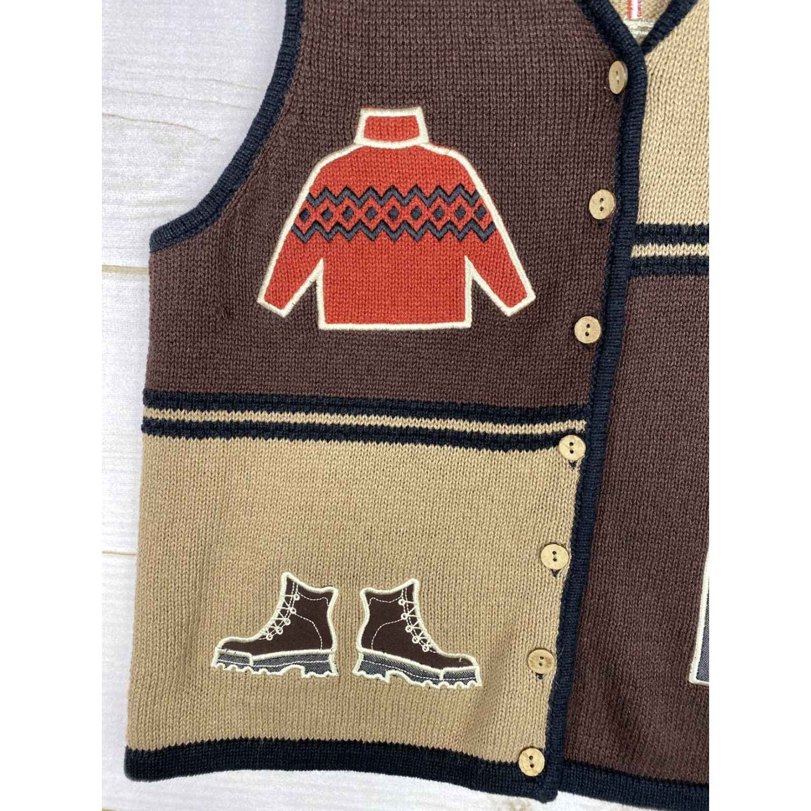 Vintage Christopher & Banks Vest Womens M Brown Embroidered Geometric Kitten Kitty Halloween Sleeveless V-Neck Casual Slim Breathable Regular Size M / US 6-8 / IT 42-44 - 2 Thumbnail