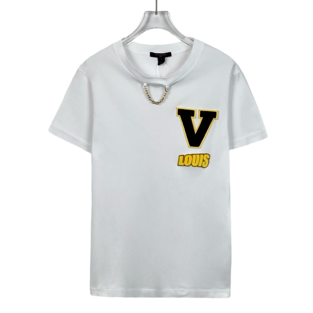 Louis Vuitton White Cotton Chain Jacquard Rib Collar T-Shirt