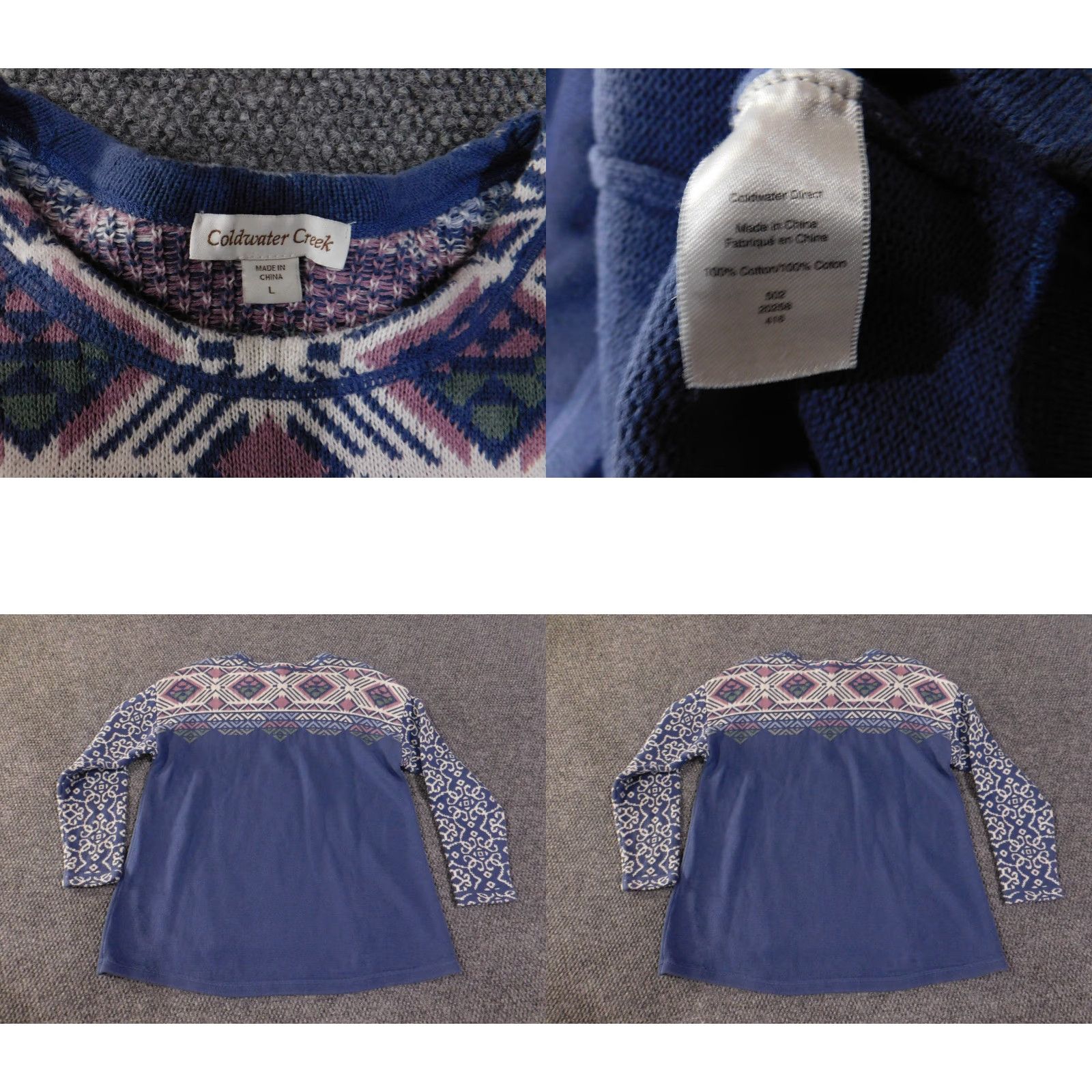 Coldwater Creek Coldwater Creek Sweater Womens Large Blue Multicolor Aztec Geometric Knit Crew Neck Long Sleeve Pullover Casual Winter Spring Fall Size L / US 10 / IT 46 - 8 Thumbnail