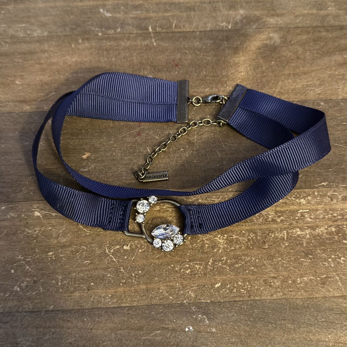 Other Sugarfix navy blue crystal pendant ribbon choker necklace Size ONE SIZE - 2 Thumbnail