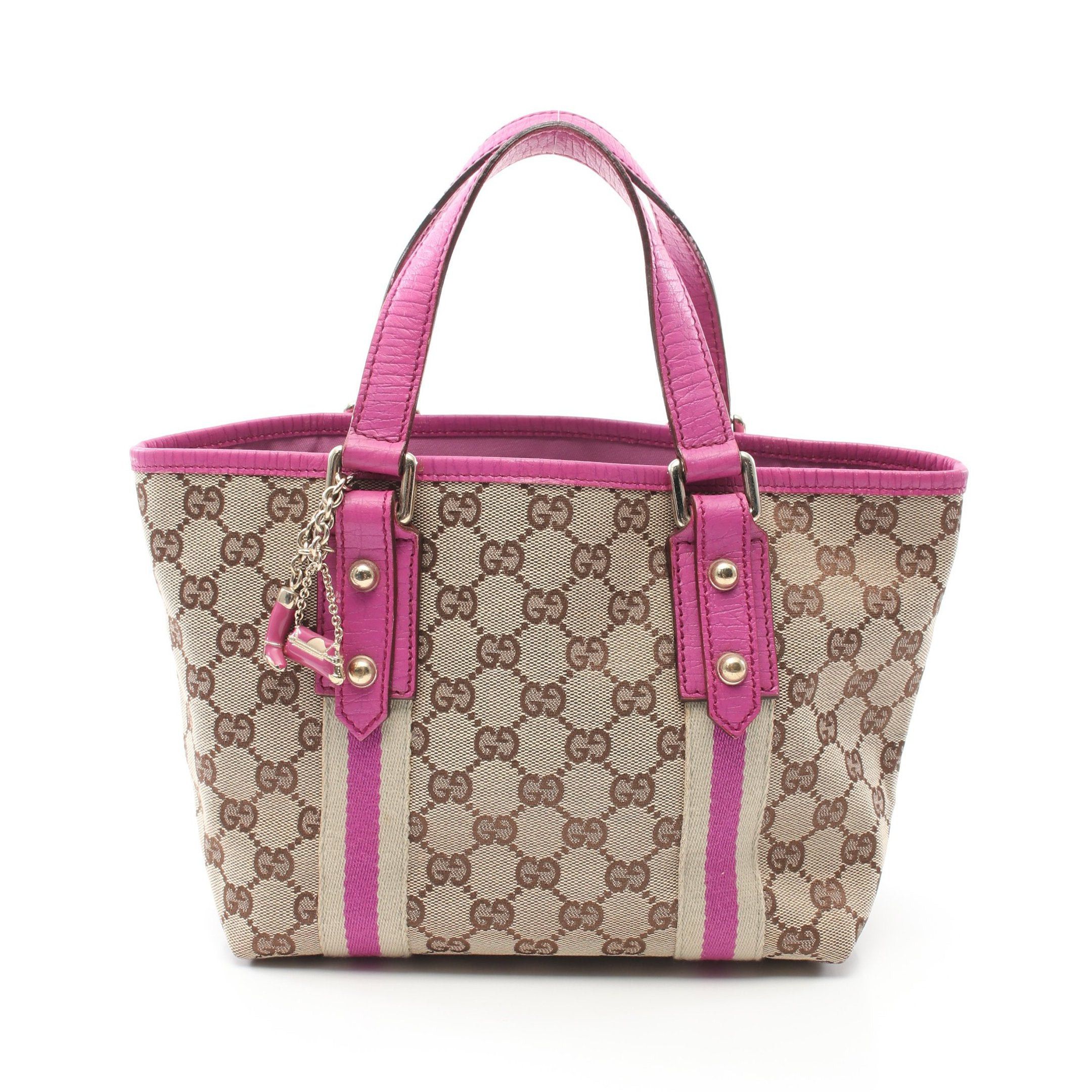 image of Gucci Gg Canvas Handbag Tote Bag Canvas Leather Beige Purple, Women's