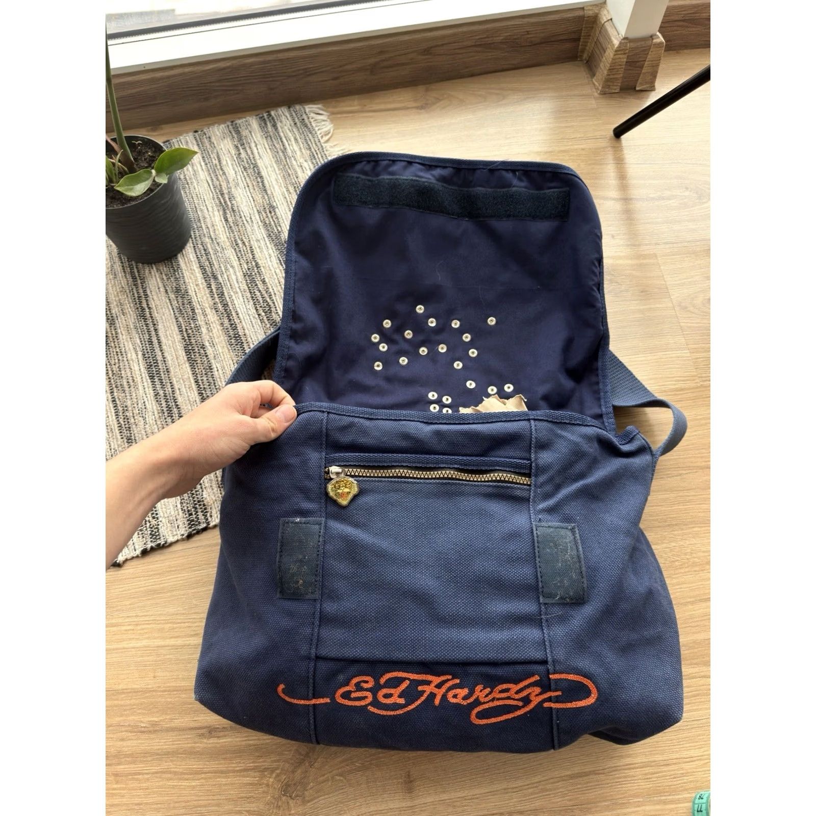Ed Hardy VINTAGE Ed Hardy By Christian Audigier Shoulder Crossbody Sling Bag Men Medium Blue 90s Army Retro Streetwear Japanesebrand Crossbody Bag Size ONE SIZE - 4 Thumbnail