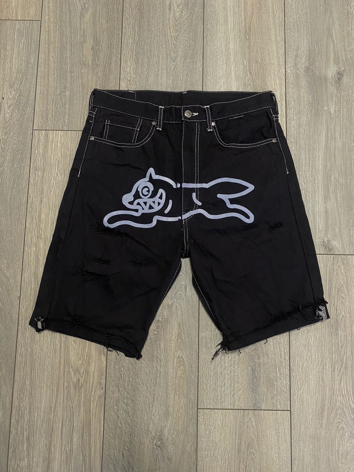 Ice Cream Shorts BBC Running Dog Denim Black Gray Size: M