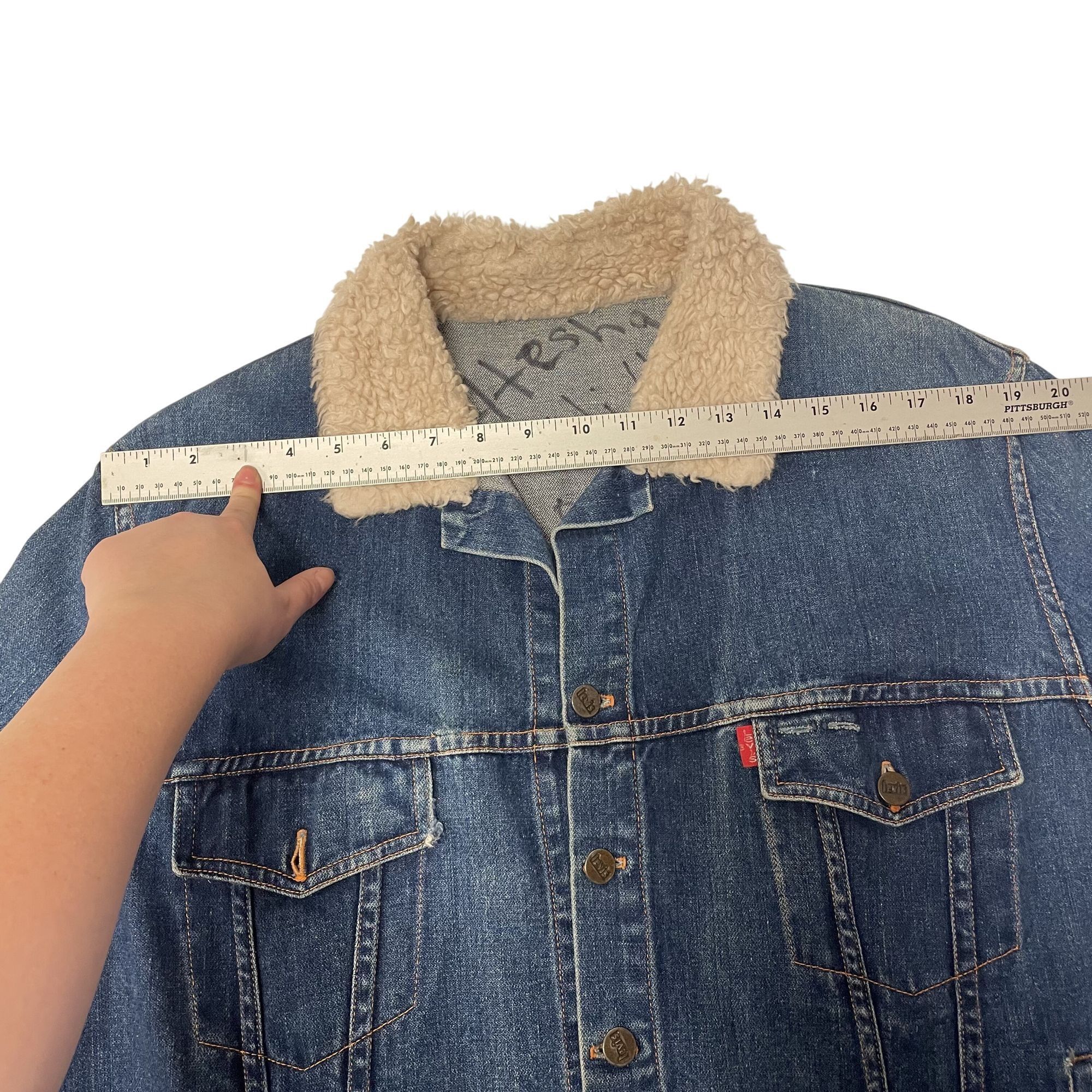 Levi's Vtg LEVIS Blue Jean Coat FLEECE Collar Denim TRUCKER Jacket Size US XL / EU 56 / 4 - 6 Thumbnail