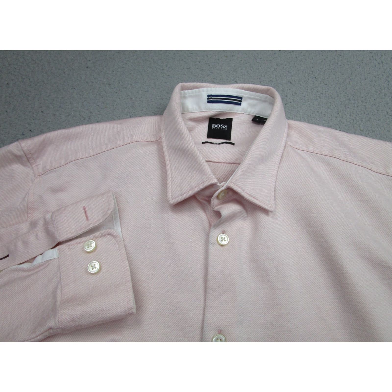 VINTAGE Boss Hugo Boss Dress Shirt Mens XL Pink Slim Fit Long Sleeve Cotton Classic 2000s