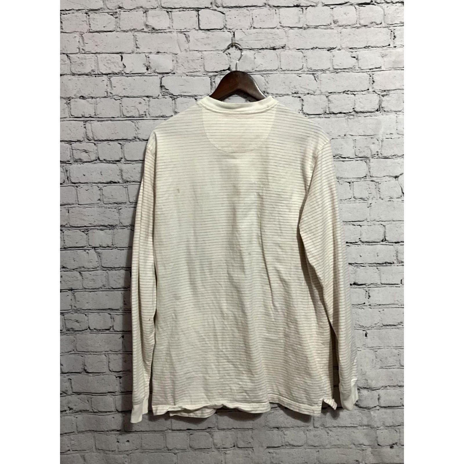Chaps Chaps Shirt Long Sleeve Henley XLT Mens Beige Striped Cotton Buttoned Neckline Embroidered Logo Big & Tall Size US XL / EU 56 / 4 - 4 Thumbnail