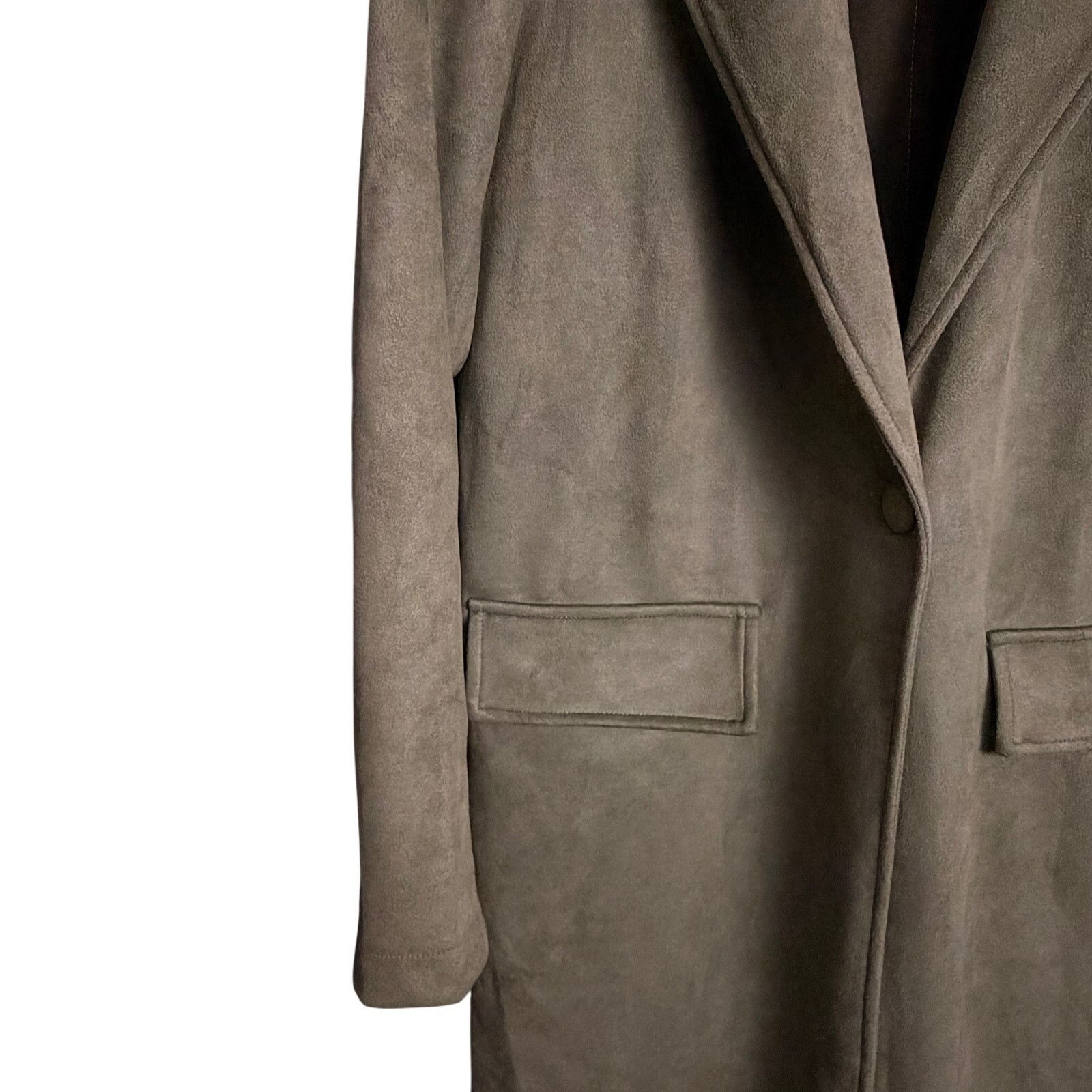 Forever 21 Forever 21 Olive Green Faux Suede Womens S Full Length Coat Size S / US 4 / IT 40 - 3 Thumbnail