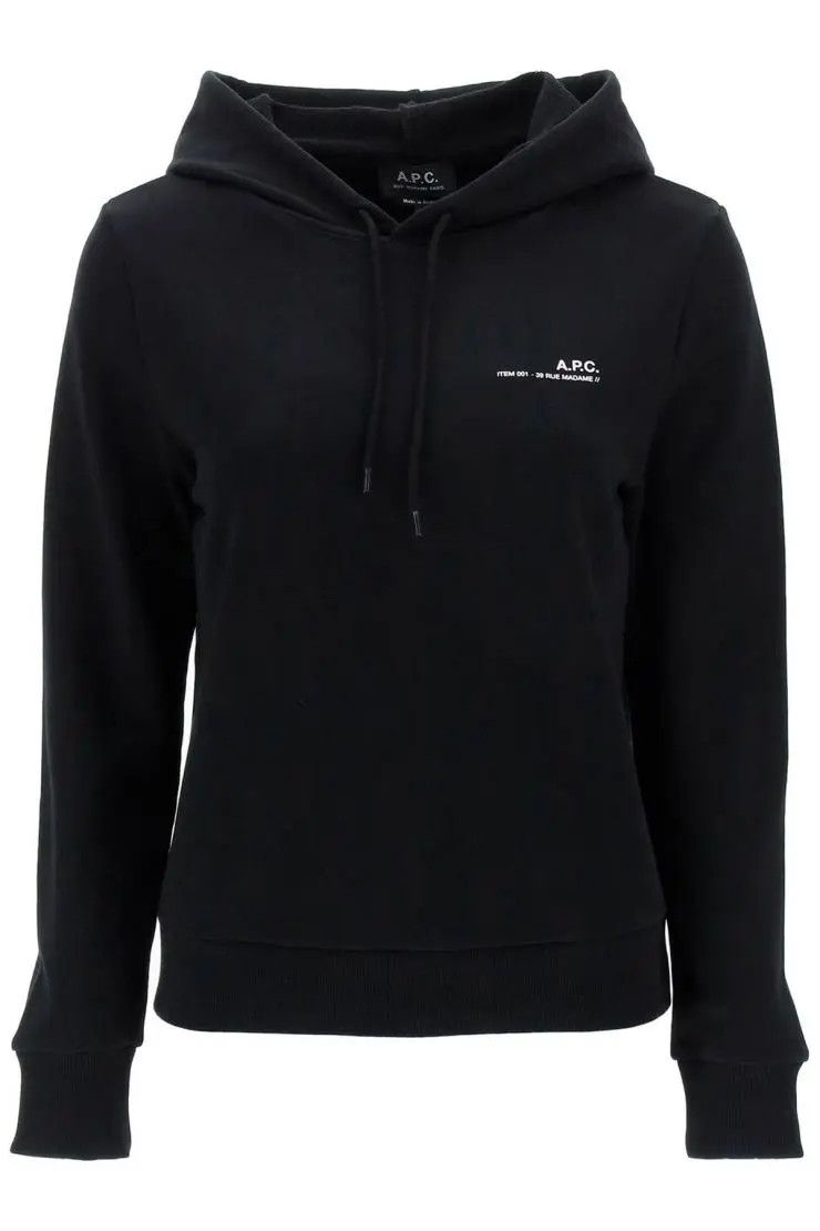 image of A P C O1S22I1N0324 Logo Print Hoodie In Black, Women's (Size Medium)