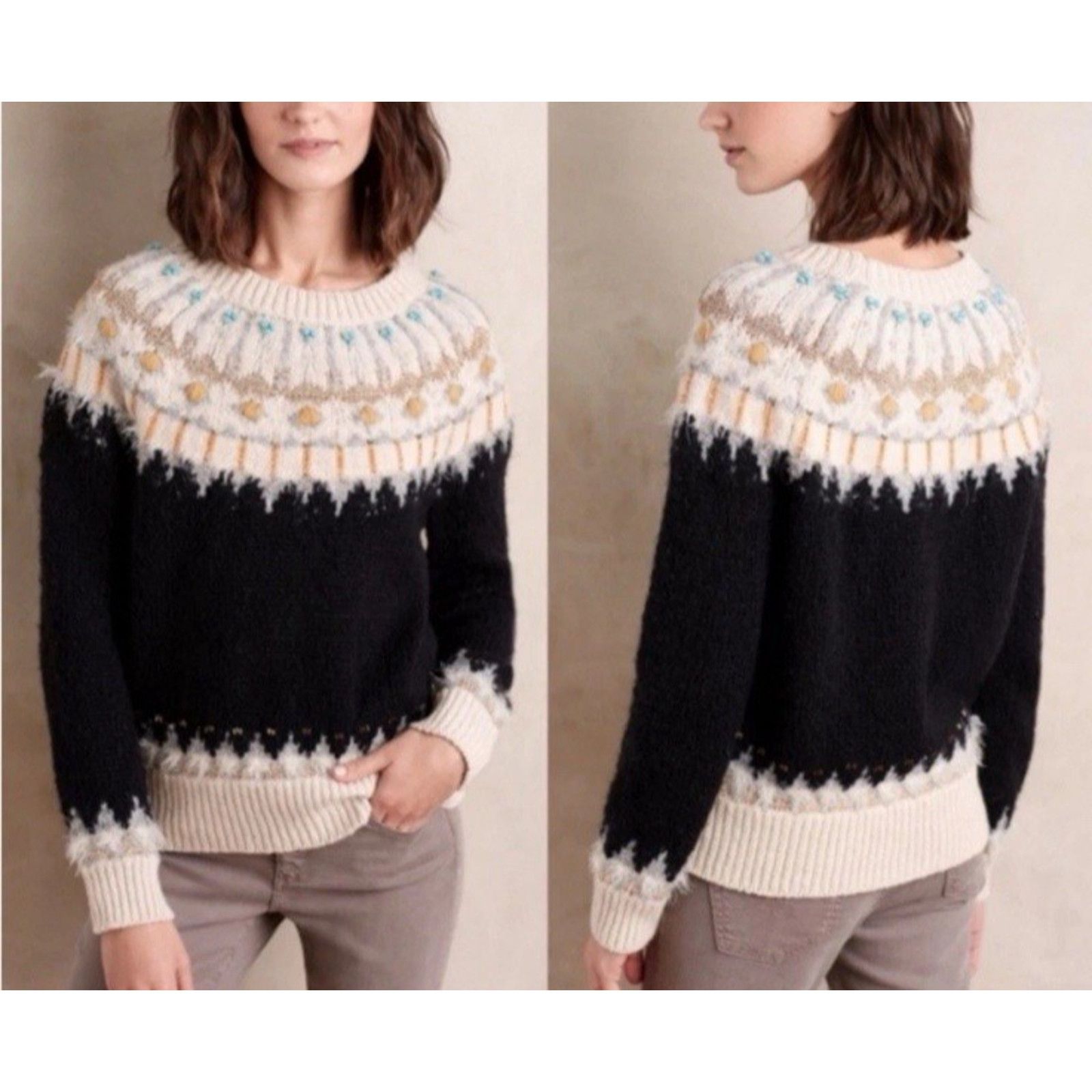 Anthropologie Anthropologie beaded Fairisle Wool blend Pullover Sweater XS Size XS / US 0-2 / IT 36-38 - 1 Thumbnail