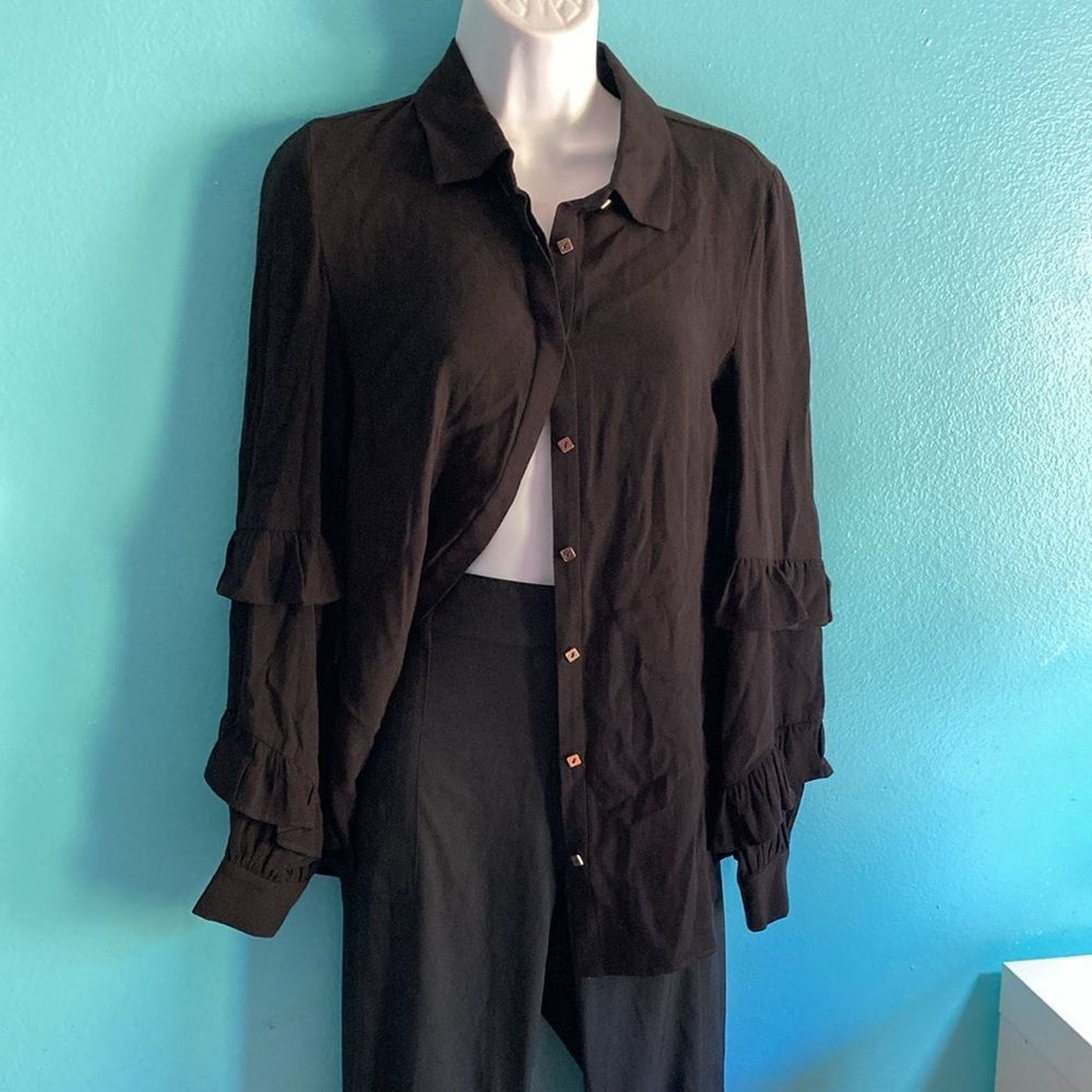 Other Rebecca Vallance Size 2 Black Blouse Ruffle Sleeve Button Fr Size XS / US 0-2 / IT 36-38 - 10 Thumbnail