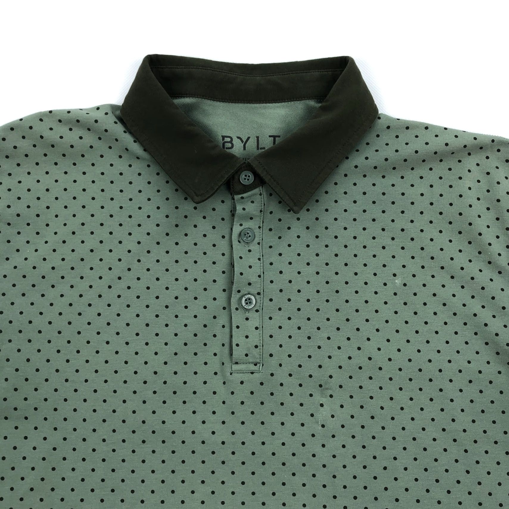 Vintage BYLT Basics Polo Shirt M Short Sleeve Drop Cut Sage Green Polka Dot Button Mens Polo Shirt Casual Golf Activewear bylt Size US M / EU 48-50 / 2 - 2 Thumbnail
