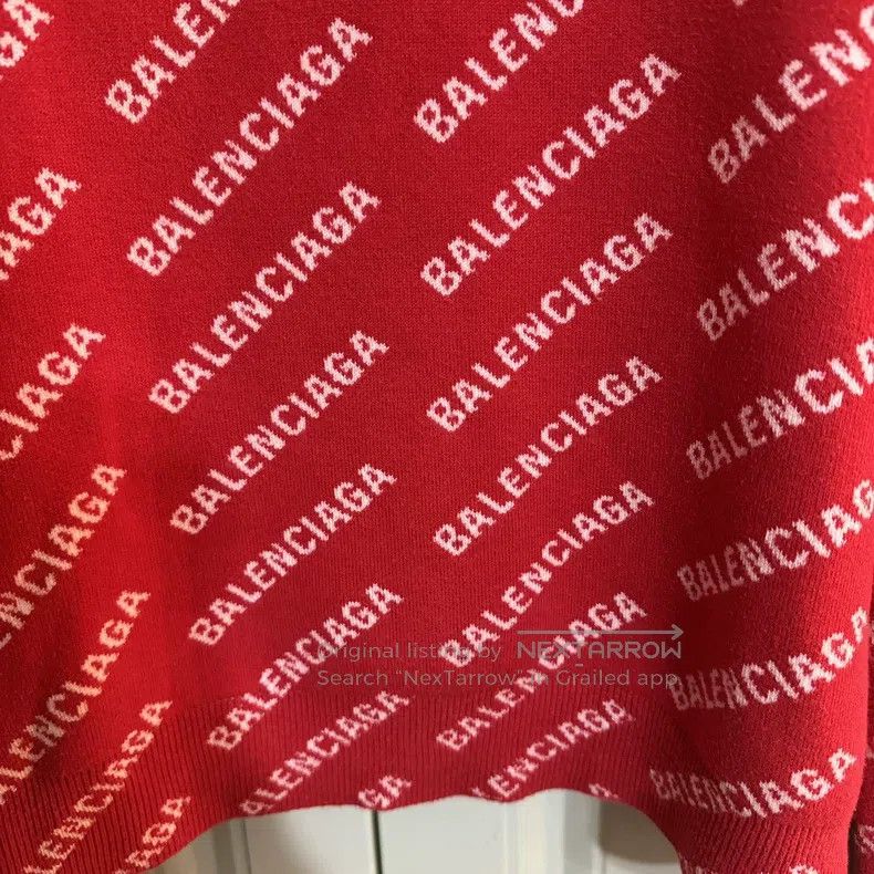 Balenciaga Balenciaga Red Full Print Logo Knit Sweater Size US XS / EU 42 / 0 - 7 Thumbnail