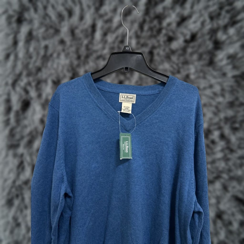 Vintage LL Bean Mens Sweater V-Neck Pullover Blue Cotton/Cashmere Blend Regular M Size US M / EU 48-50 / 2 - 1 Thumbnail
