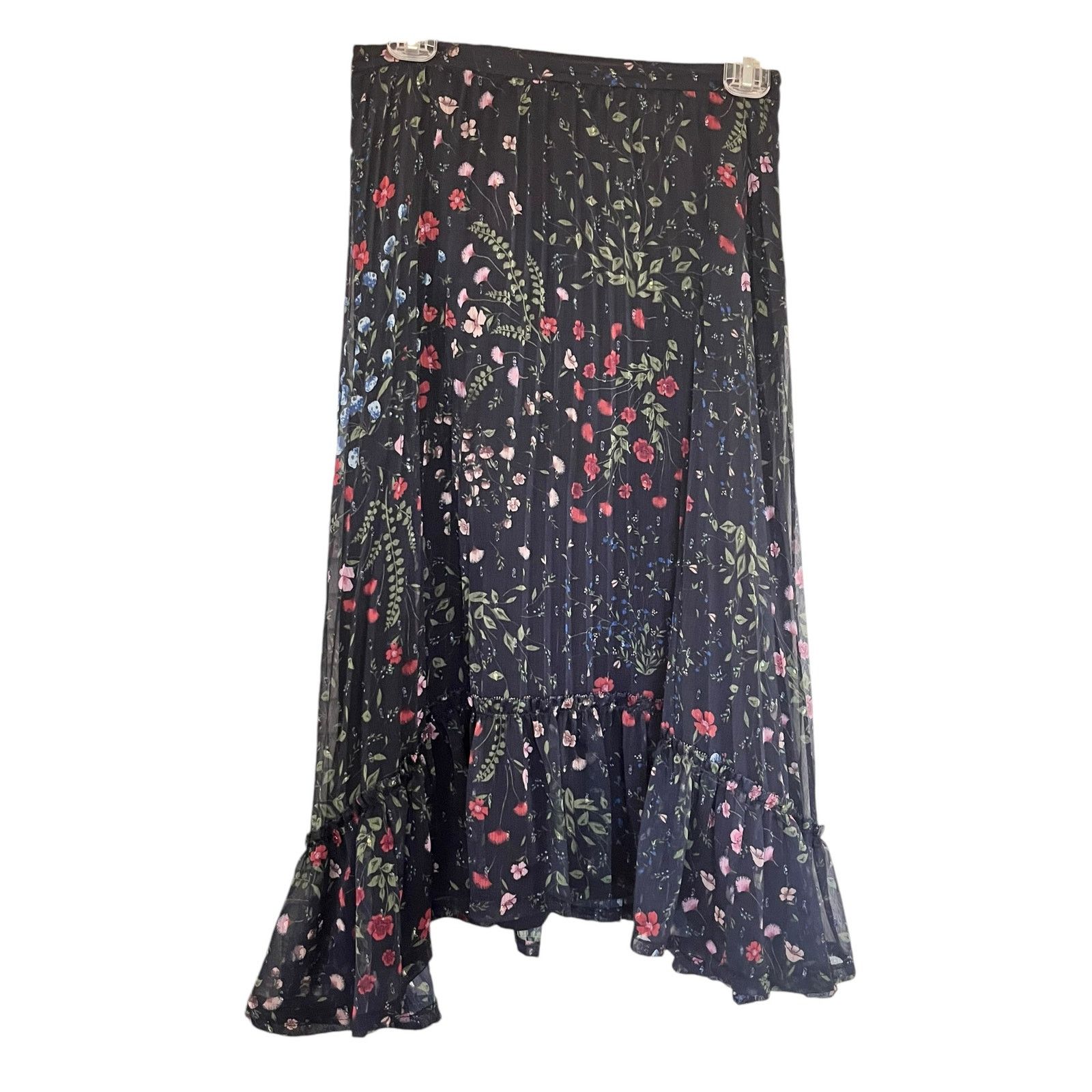 Joie Joie Noora Midnight Navy Floral Print Pleated Midi Skirt Size 26" / US 2 / IT 38 - 2 Thumbnail