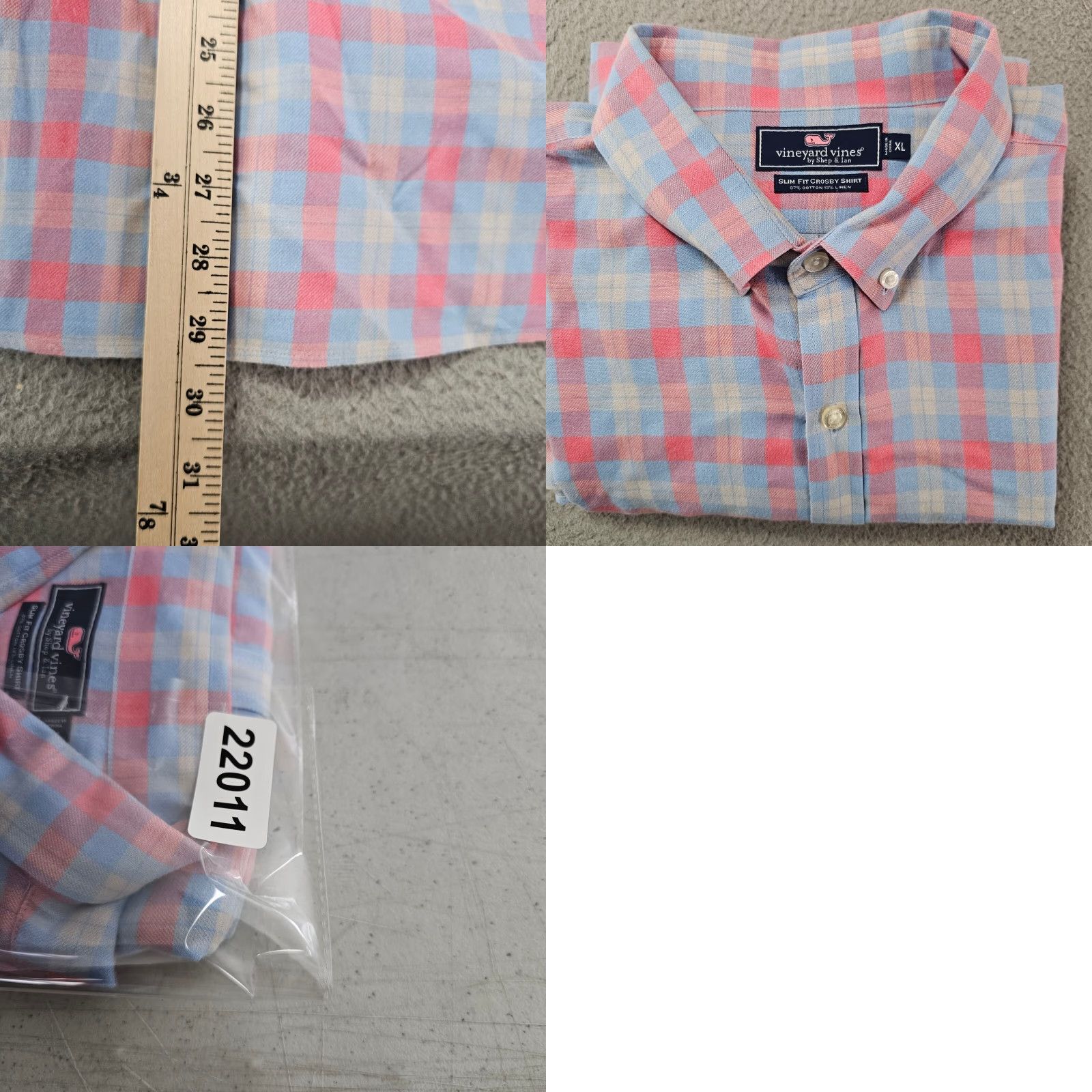 Vineyard Vines Vineyard Vines Shirt Mens XL Plaid Slim Fit Crosby Cotton Linen Blend Long Sleeve Button-Down Collared Pocket Crew Size US XL / EU 56 / 4 - 8 Thumbnail