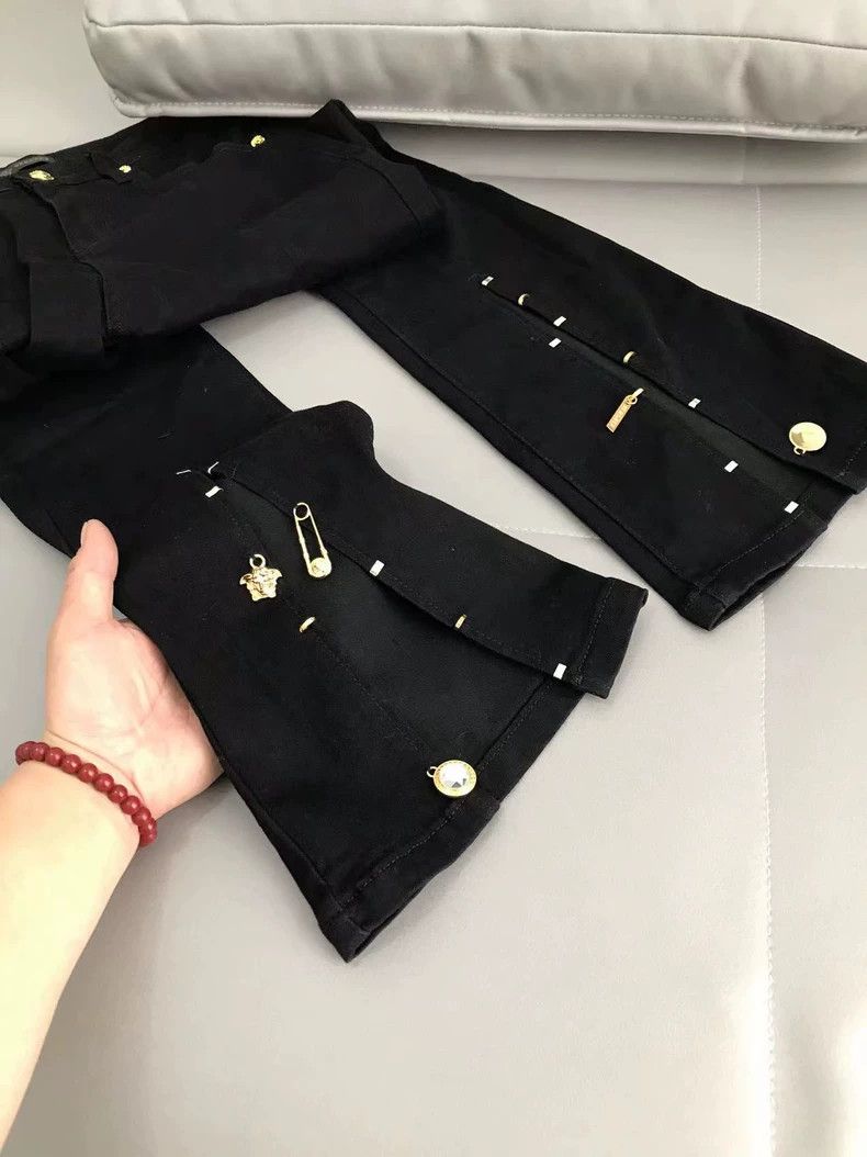 Versace Versace Black and gold Medusa straight-leg slit jeans Size 35" - 6 Thumbnail