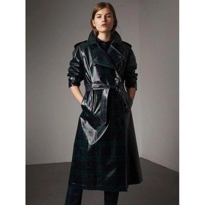 Burberry laminated tartan wool trench coat online