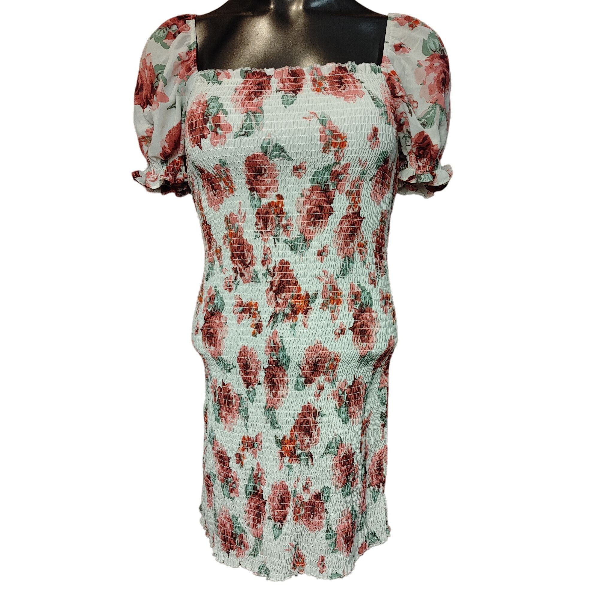Other Trixxi Women's White Smocked Short Sleeve Red Floral Square Size L / US 10 / IT 46 - 1 Thumbnail