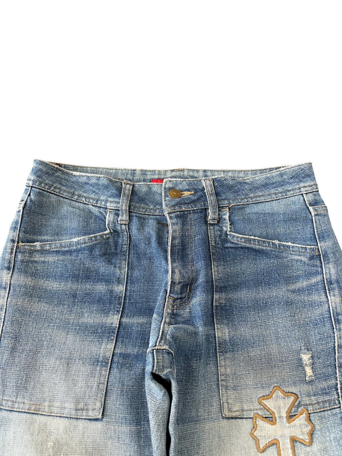 Japanese Brand Vintage Japanese Brand Cross Patches Baker Style Flare Jeans Size 29" - 4 Thumbnail