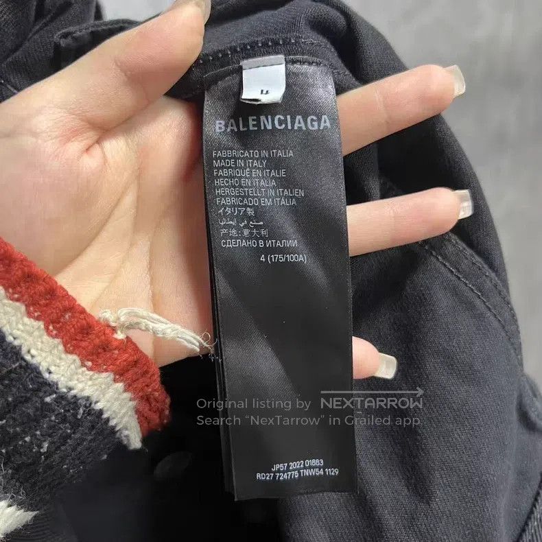 Balenciaga Balenciaga Black Printed Striped Long-sleeve Denim Jacket Size US XL / EU 56 / 4 - 3 Thumbnail