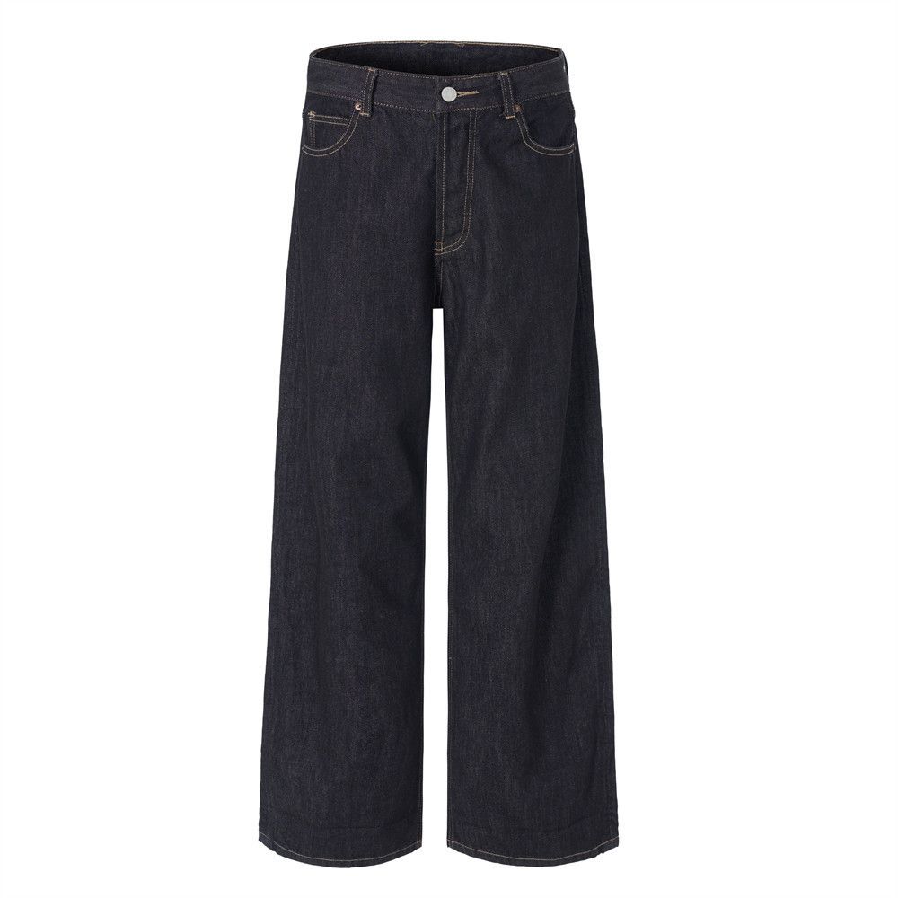 Vintage men's cleanfit loose simple button jeans