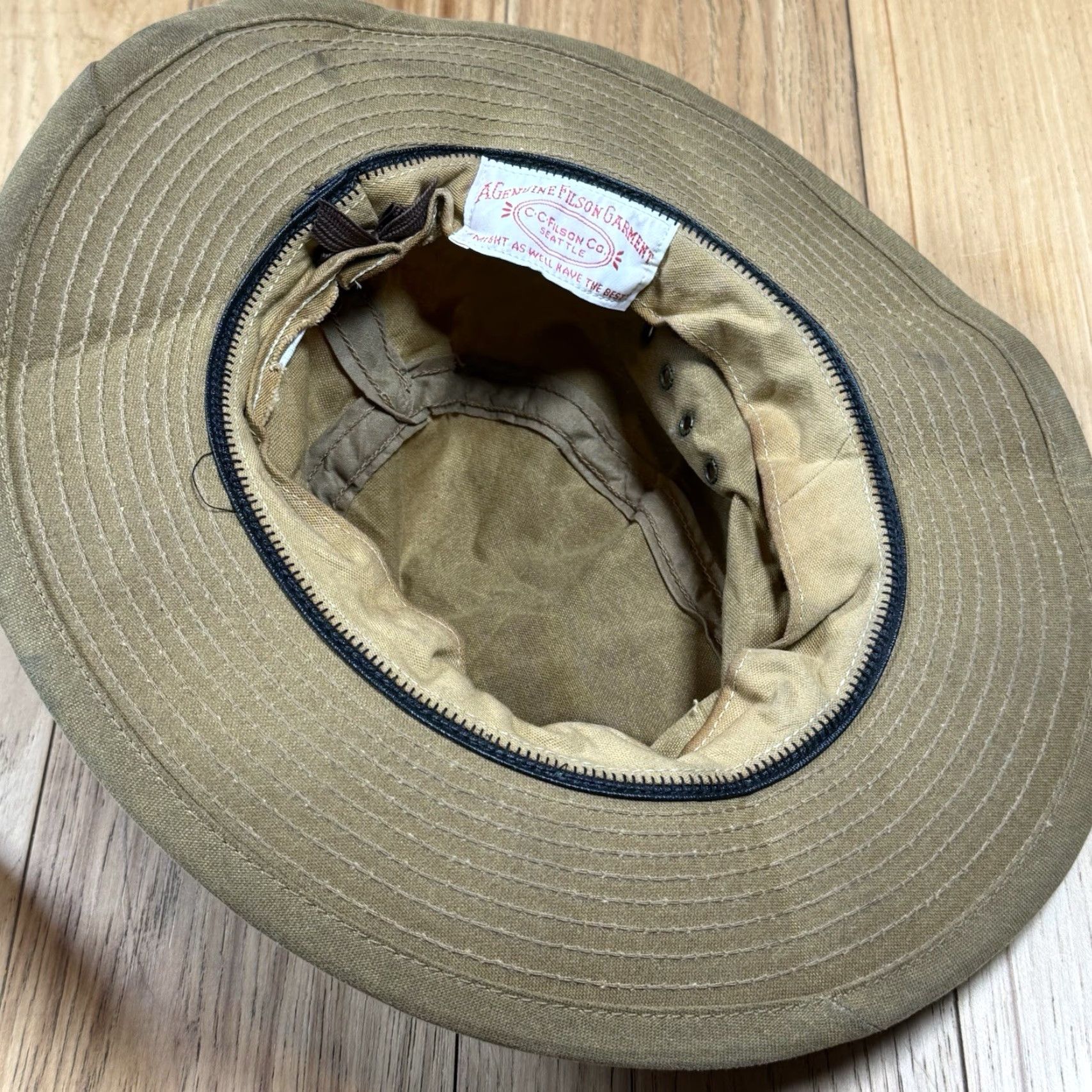 Filson VINTAGE Filson Hat Bush Tan Waxed Canvas Brimmed Earth Brown M Men Size Hat Filson Brush Style Brown Canvas Size ONE SIZE - 5 Thumbnail