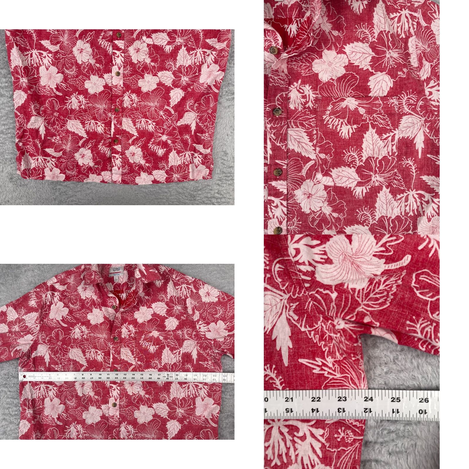 Croft & Barrow VINTAGE Croft & Barrow Hawaiian Shirt Mens Large Red Floral Button-Up Linen Cotton Aloha Resort Size US L / EU 52-54 / 3 - 8 Thumbnail