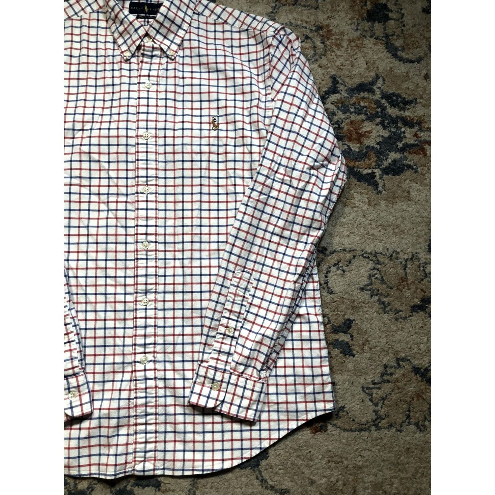 Ralph Lauren Ralph Lauren Shirt Mens Medium White Red Blue Plaid Stretch Oxford Button Down Shirt Size US M / EU 48-50 / 2 - 4 Thumbnail