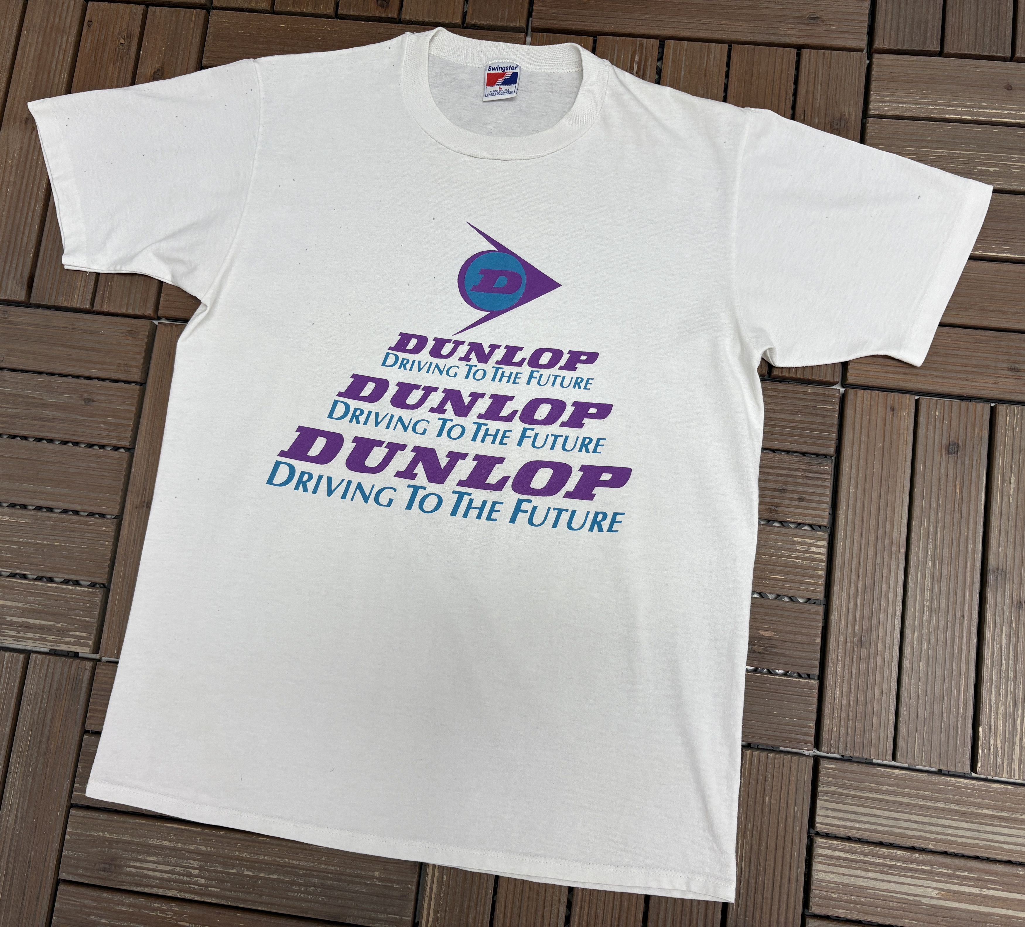 Dunlop × Vintage Dunlop Driving To The Future Vintage White T-Shirt Tee Size US L / EU 52-54 / 3 - 3 Thumbnail