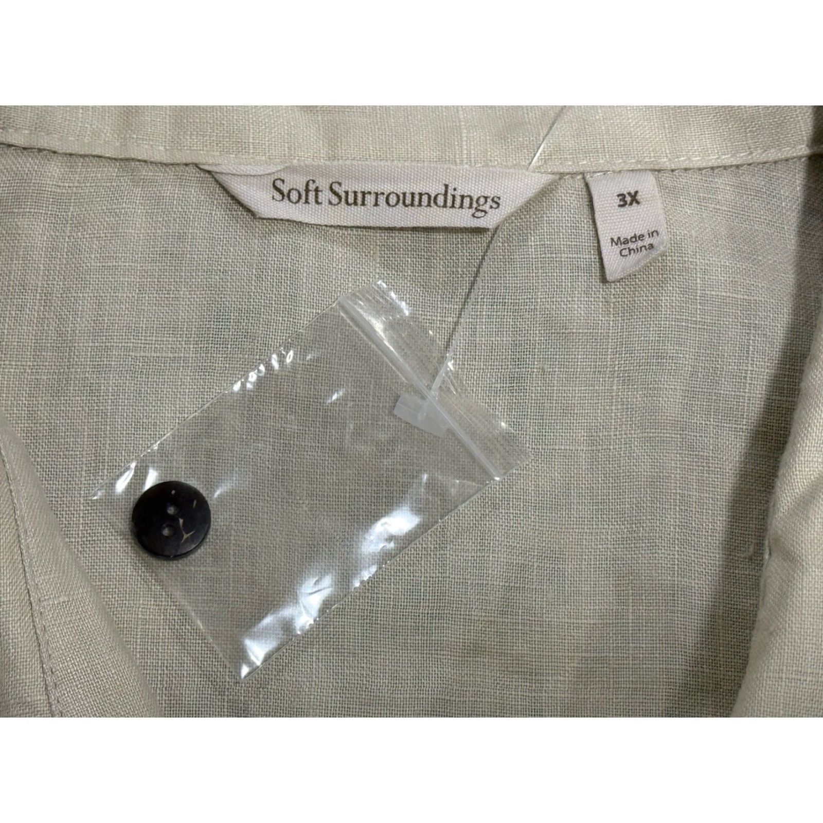 Soft Surroundings Soft Surroundings Blouse Adult 3X Beige Linen Button Up Collared Long Sleeve Women Size XXL / US 16-18 / IT 52-54 - 4 Thumbnail