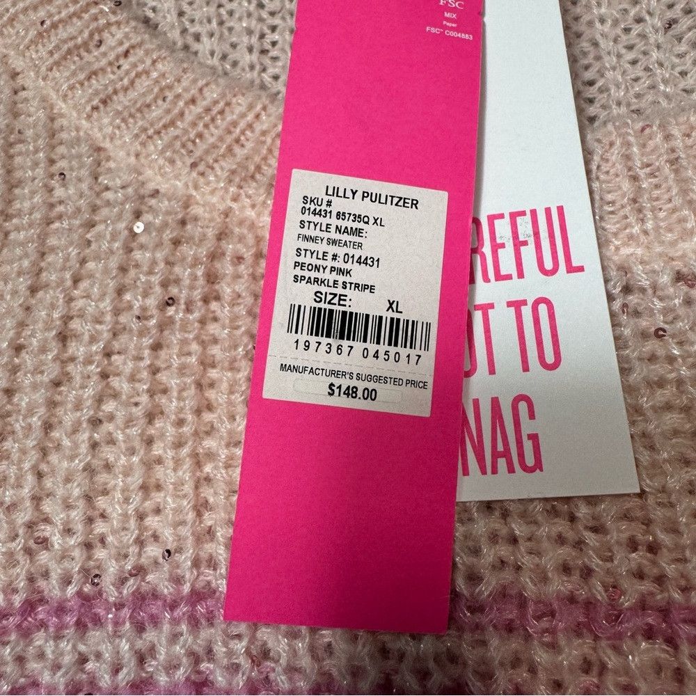 Lilly Pulitzer NWT New $148 Lilly Pulitzer Finney Peony Pink Sparkle Stri Size XL / US 12-14 / IT 48-50 - 7 Thumbnail