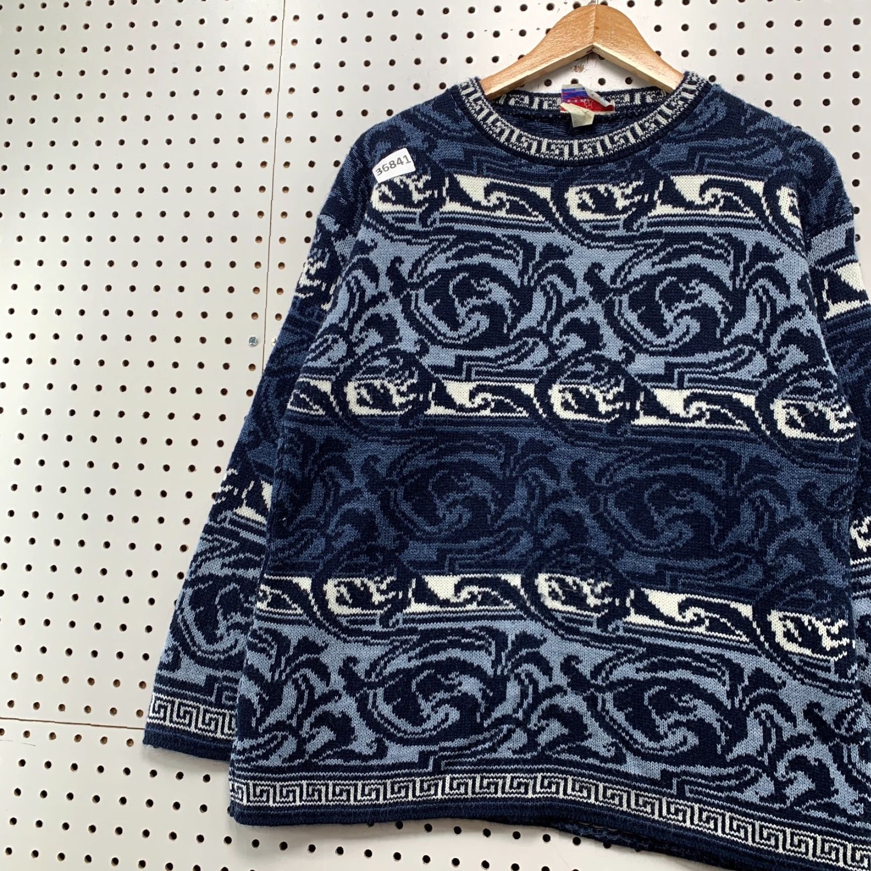 Vintage VINTAGE JJ Poole Knit Sweater Mens Medium Blue Paisley Acrylic Pullover USA Size US M / EU 48-50 / 2 - 3 Thumbnail