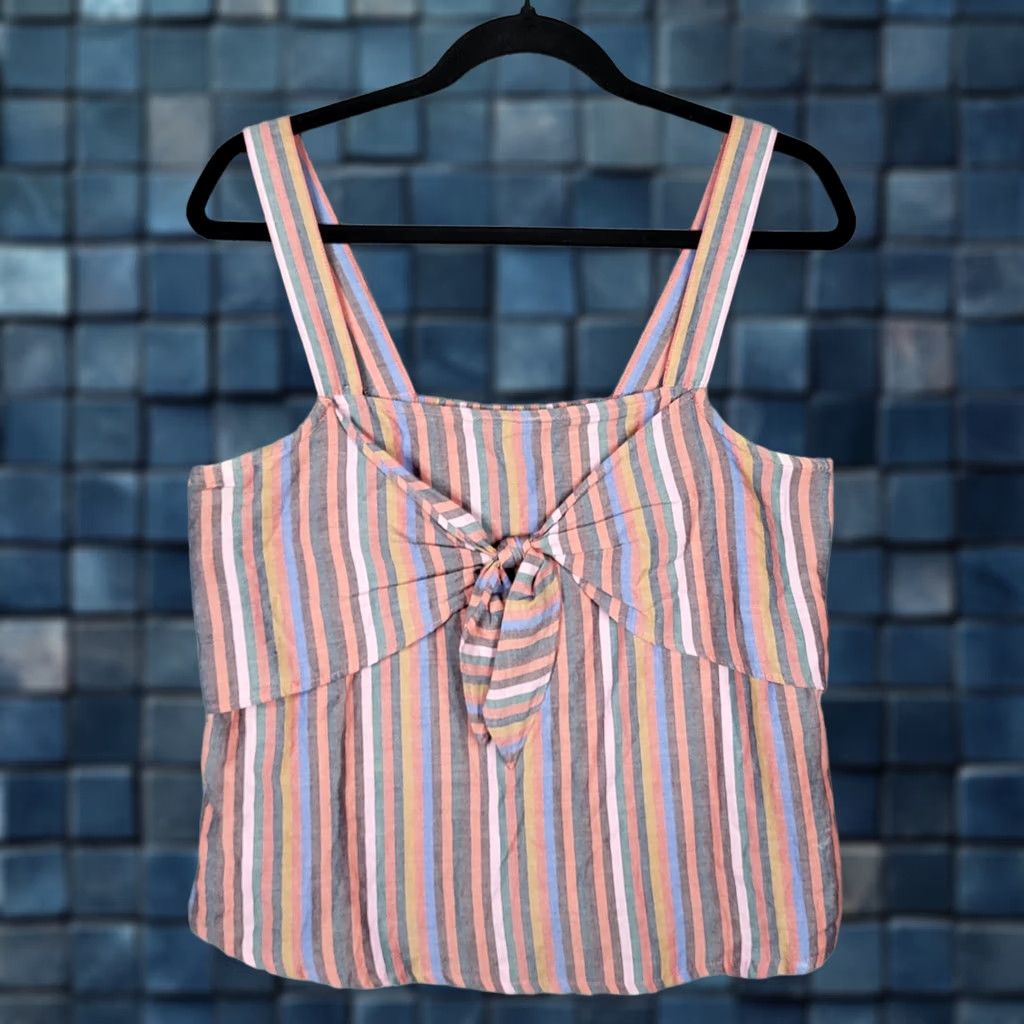 Madewell Madewell Women's Tank V-neck Rianbow Tie front Cami Top Size 6 Multicolor Striped Sleeveless Wide Strap Casual Everyday Basic Shirt Womens Size M / US 6-8 / IT 42-44 - 1 Thumbnail