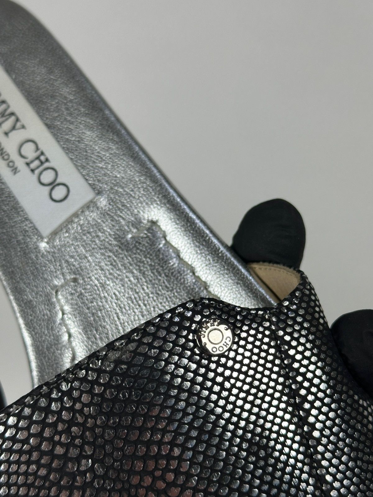 Jimmy Choo Jimmy Choo Metallic Black Snake Leather Slides Sandals Size US 6 / IT 36 - 17 Thumbnail
